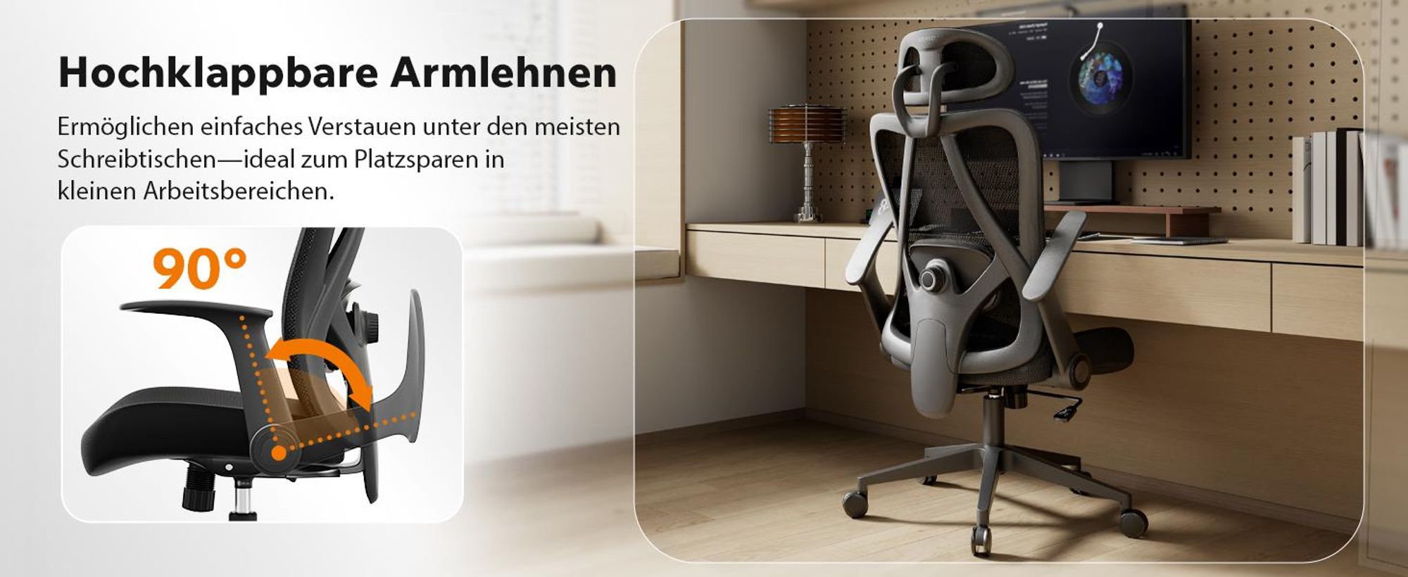 SENSE7 Noxo Ergonomischer Bürostuhl Schreibtischstuhl Schwarz Klappbare Armlehnen Kopfstütze Netzrücken Chefsessel Homeoffice Wippfunktion 150 kg