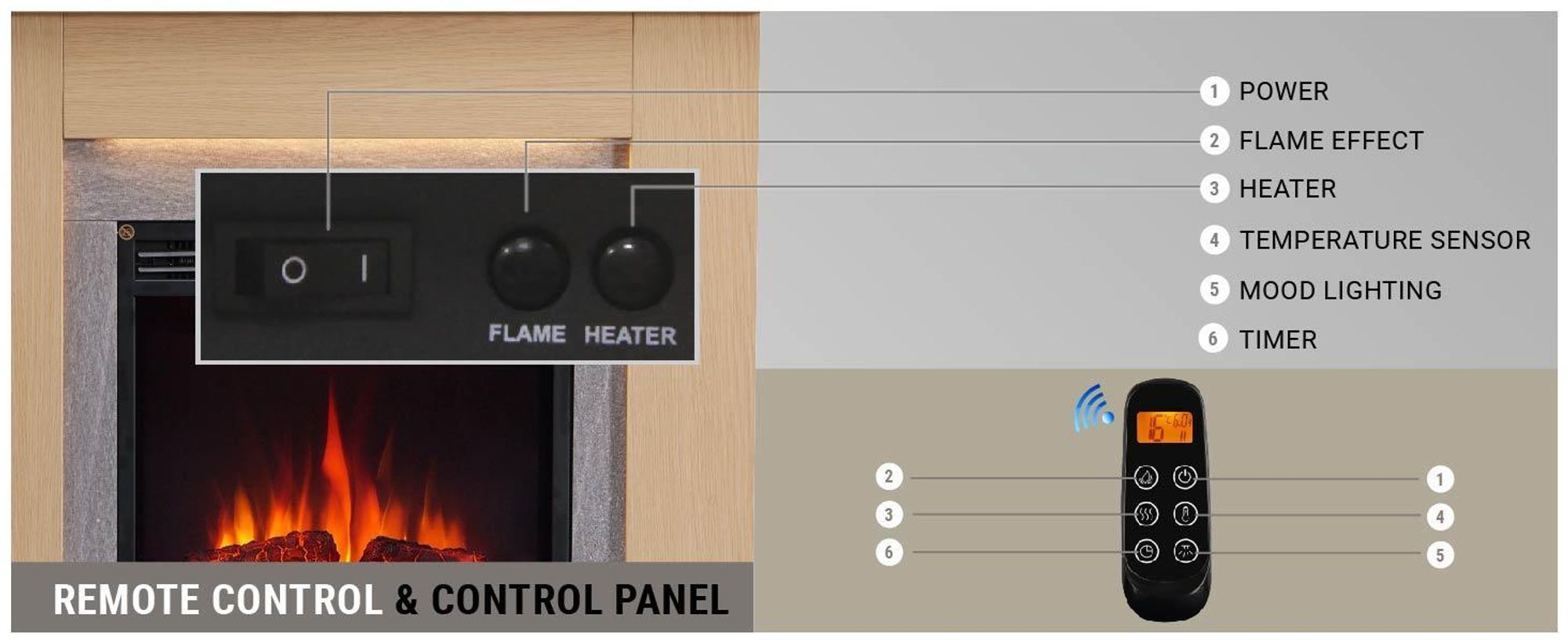Elektrický krb BALDERIA Pandora – stojací krb, 2000 W – světle hnědý