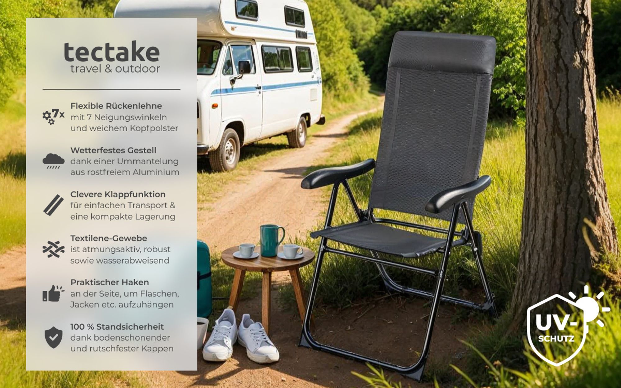 tectake® Campingstuhl Müritz Belastbarkeit 120 kg, 57 x 65 x 112 cm