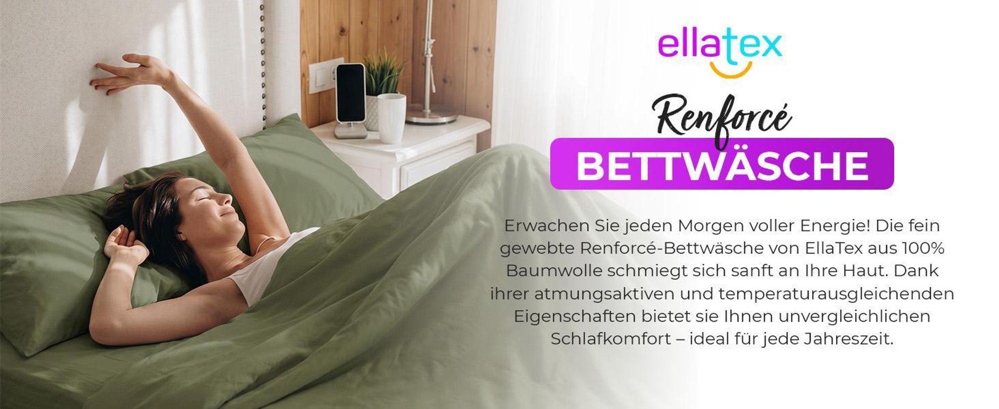 EllaTex Renforcé Bettwäsche 200x200 + 2x 80x80 cm Baumwolle – 3 teiliges Bettwäsche Set, Farbe: Creme