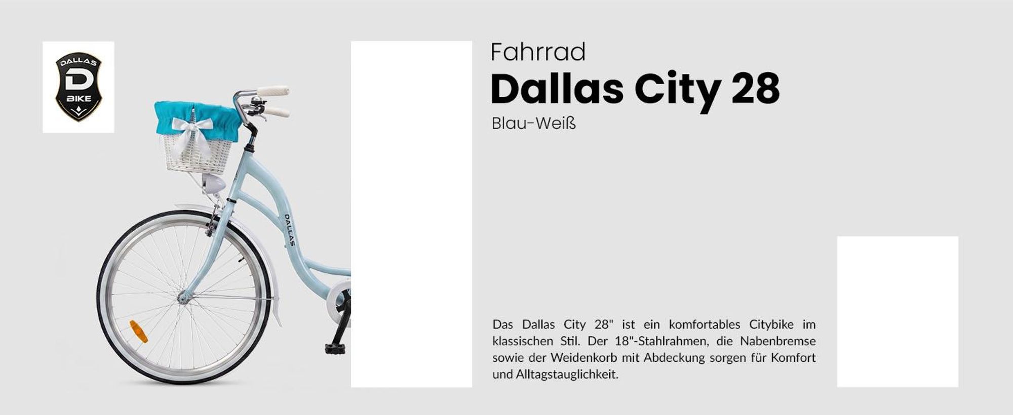 Dallas Bike Damenfahrrad 28 Zoll - Mit Weidenkorb - 1-Gang Rücktritt - Rahmen M 18" - Blau-Weiß