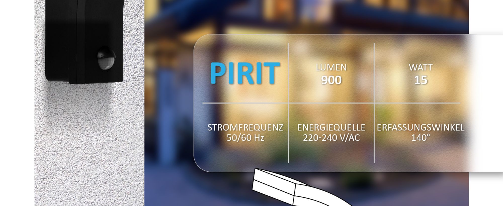 LED Außenleuchte mit Bewegungsmelder PIRIT Schwarz – 15W, IP54, 900 Lumen, 4000K Neutralweiß - Außenwandleuchte, Außenlampe, Eingangsleuchte