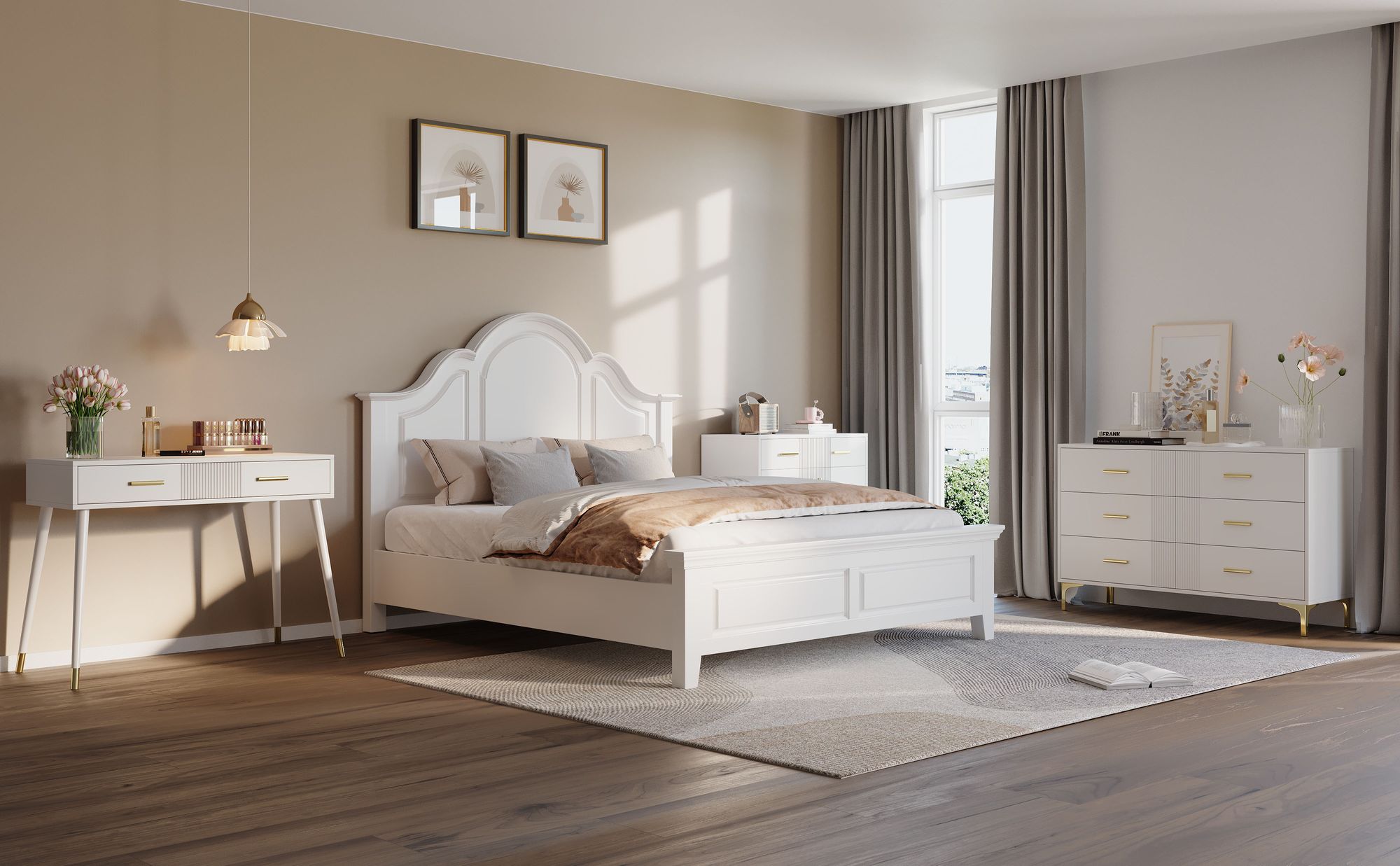 Flieks Kommode mit 6 Schubladen, 120x40x76 cm, Aufbewahrungskommode mit goldenen Metallbeinen, Schubladenschrank Beistellschrank weiß