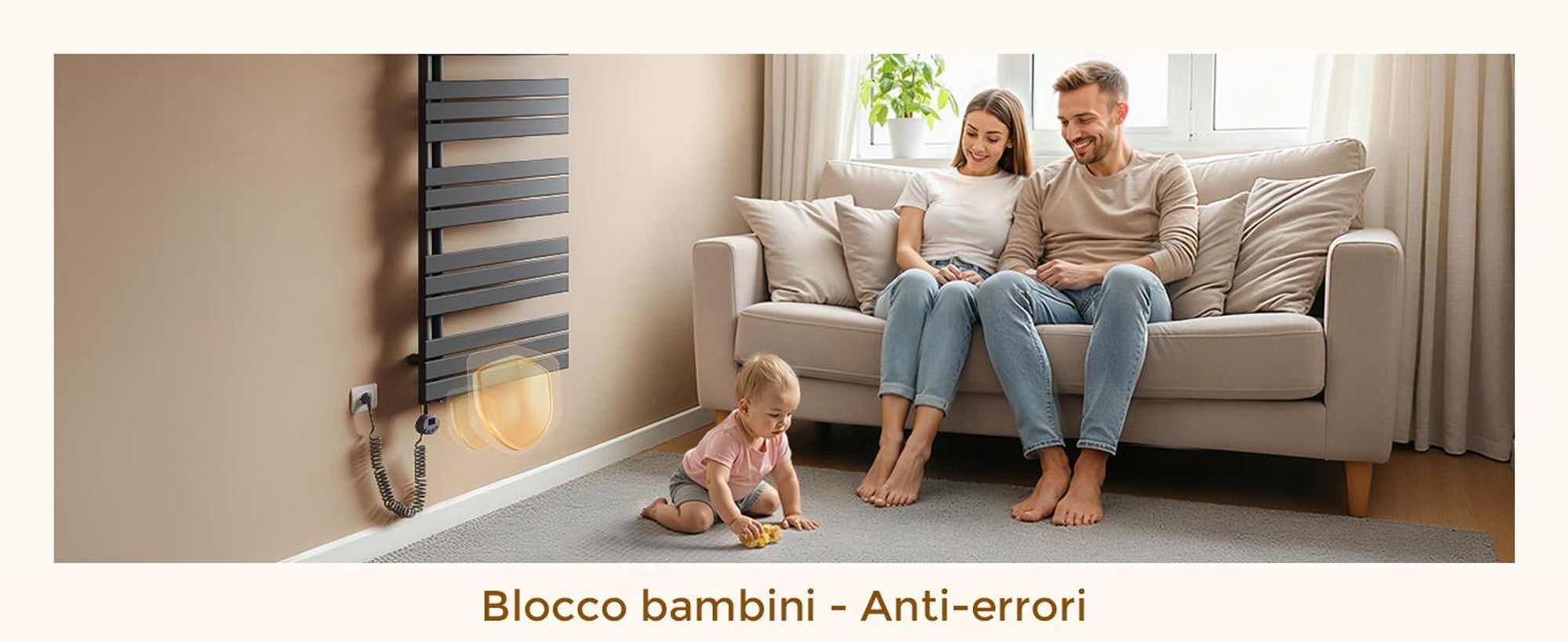 Toallero eléctrico de 1320 x 500 mm, 800 W, color antracita, con termostato, conexión Wi-Fi, temporizador y pantalla LCD – S'AFIELINA
