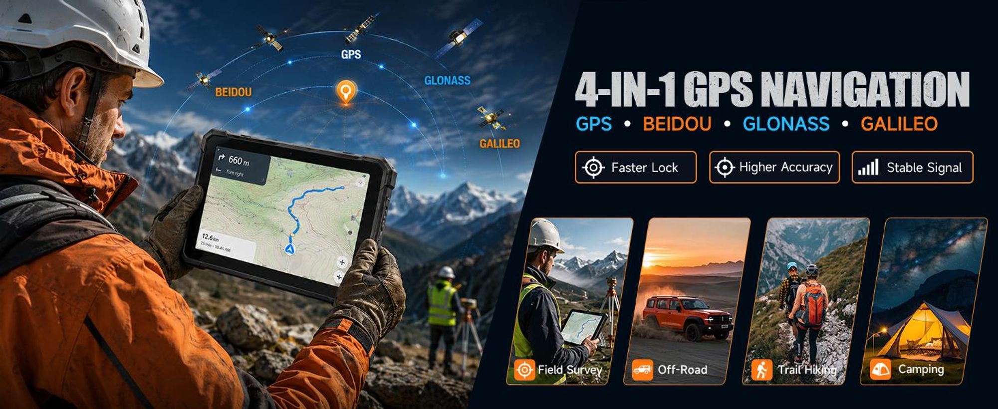 RUGTAKE T5 Pro 5G Outdoor Tablet Android 16 32GB+256GB 20080mAh, 11 Zoll 120Hz 2K IPS Tablet,64MP+20MP Nachtsichtkamera,Gemini AI/Widevine L1, Schwarz