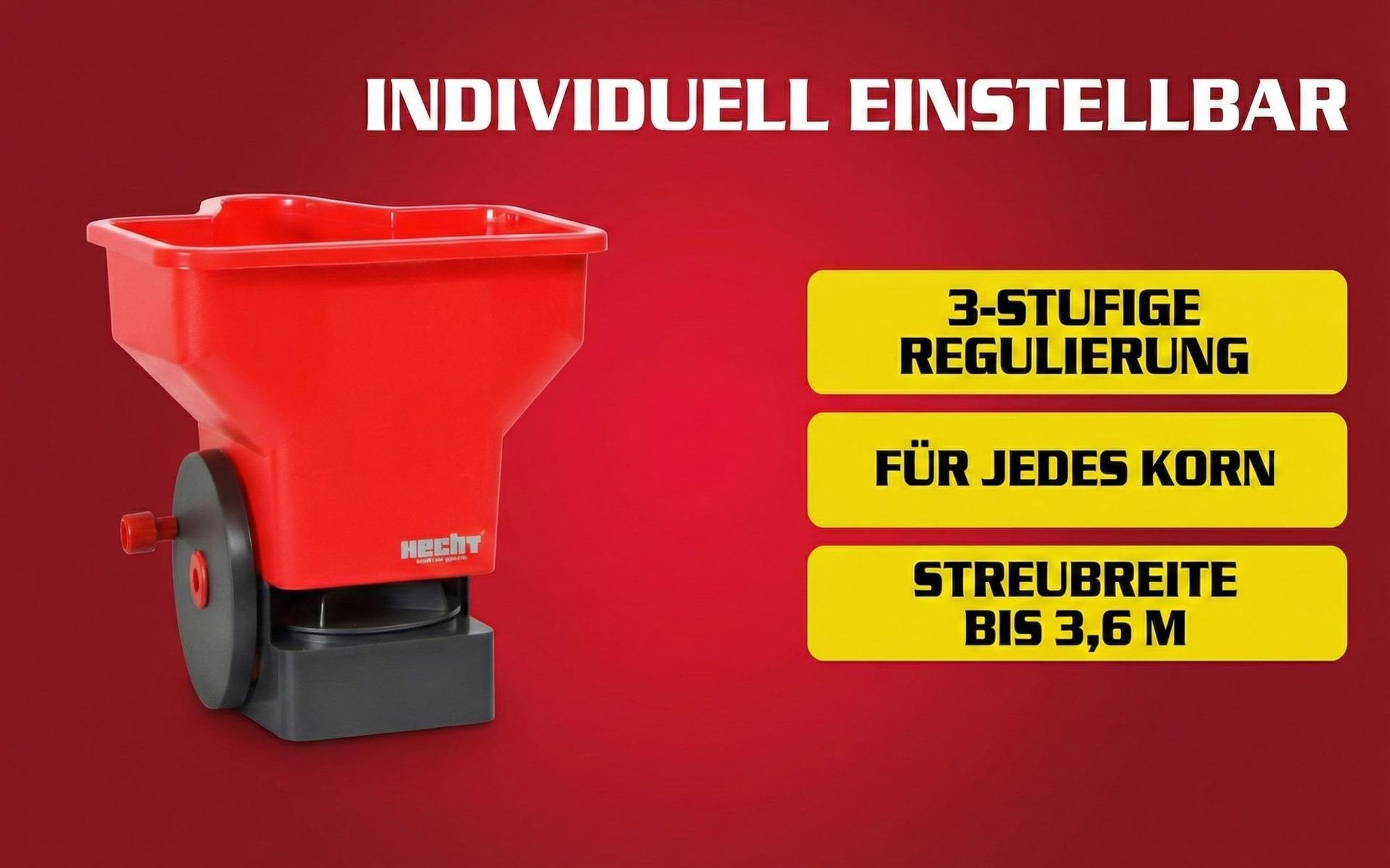 HECHT 33 Handstreuer Düngerstreuer | 3 Liter | Streubreite: 1,8 - 3,6 m | 3-Stufig