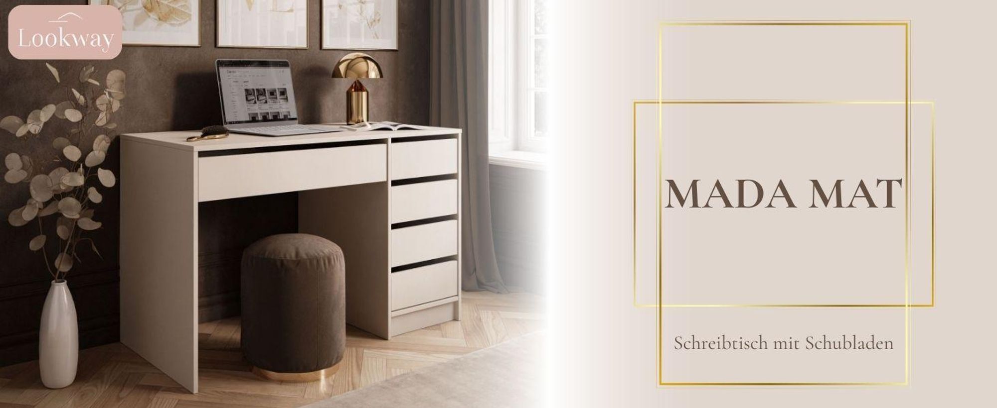 Schreibtisch MADA MAT Kaschmir mit Schubladen