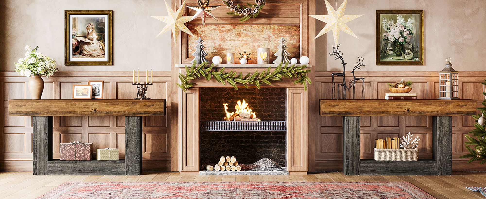 Tribesigns Konsolentisch, 160 cm, 2-stöckiger Eingangstisch, Sofatisch mit Stauraum, Bauernhaus-Holz hinter Couchtisch für Wohnzimmer, Flur, Gray