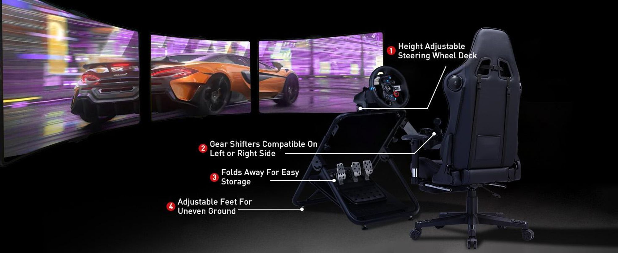 Stojak na kierownicę GTPLAYER Sim Racing do G920 G29 G25 G27 G923 T300RS z uchwytem na dźwignię zmiany biegów, regulacją wysokości i kąta nachylenia, czarny