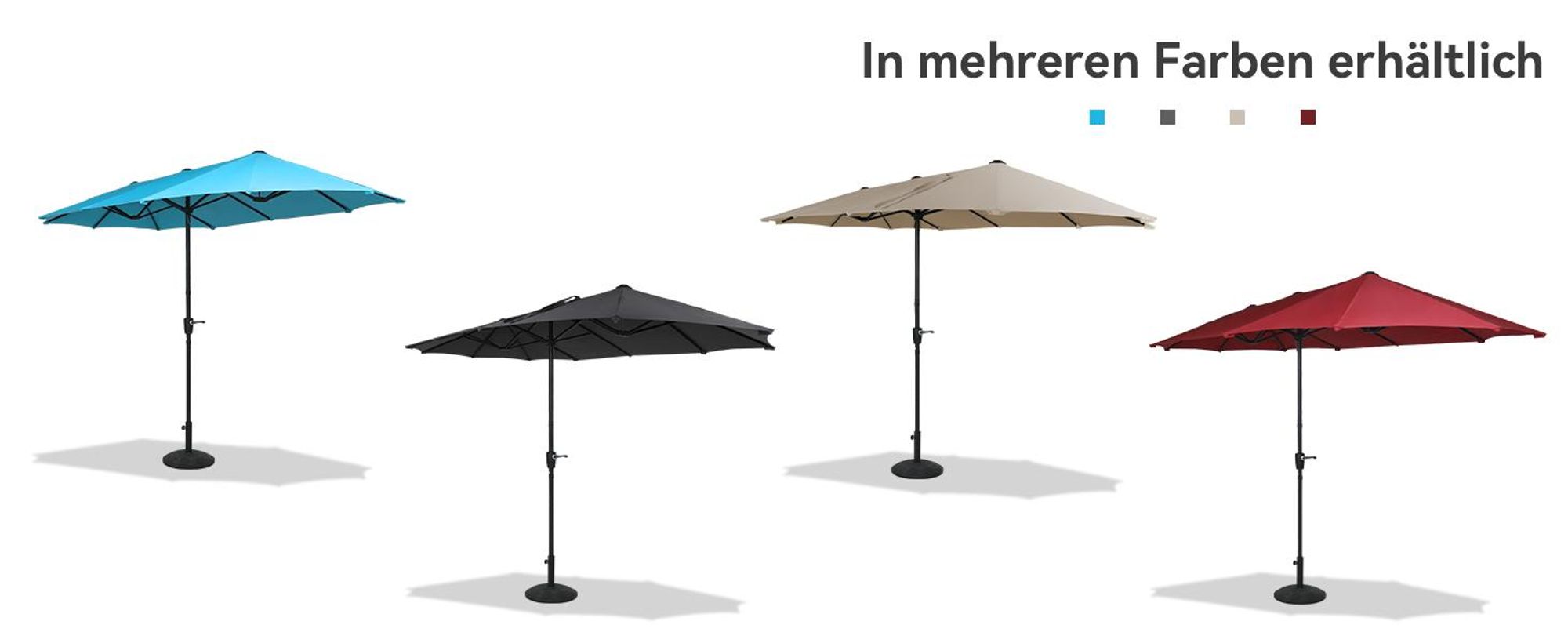 Puluomis Sonnenschirm 400 x 200 x238cm UPF 50+ mit Kurbel ohne Ständer Balkonschirm Strandschirm Marktschirm Gartenschirm Blau