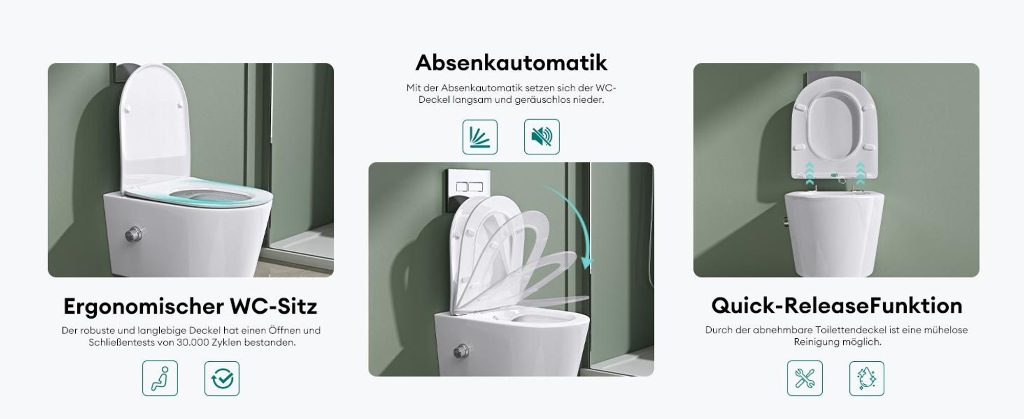 Mai & Mai Hänge WC Toilette Wand-WC Spülrandlos Weiß aus Keramik Wandmontage mit Absenkautomatik Aachen601