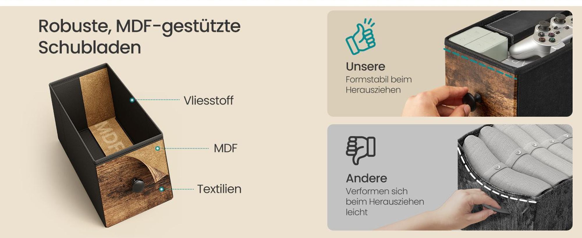 SONGMICS BELLAH Kollektion - Beistelltisch, Nachttisch mit Steckdosenleiste, Sofatisch mit LED-Beleuchtung, 2 Schubladen, Nachtschrank, Wohnzimmer