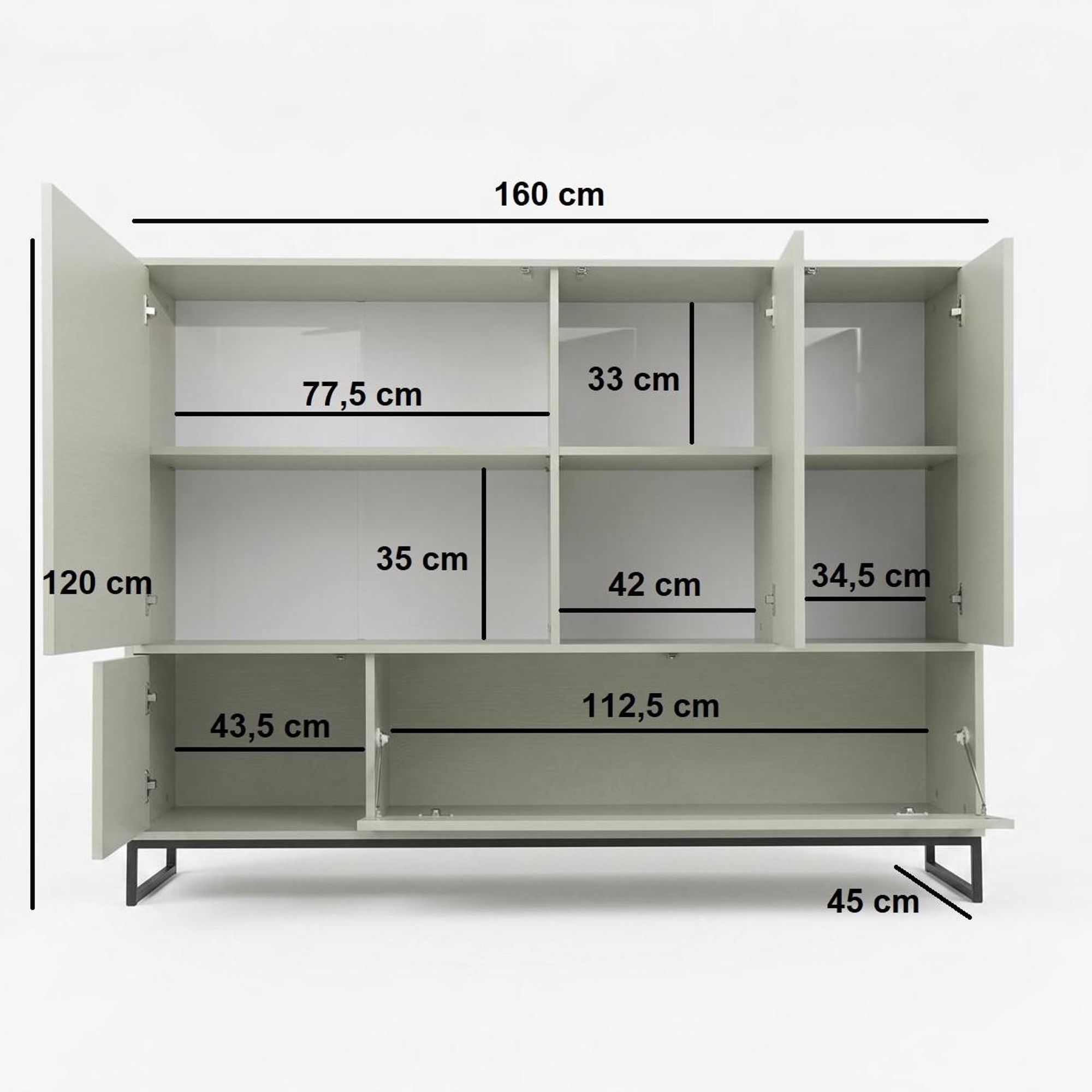 BETTSO Geräumige, hohe Kommode GENUA 160 cm, Terrakotta-Rot, Loft-Boho-Stil, Push-to-Open-Funktion, Metallgestell