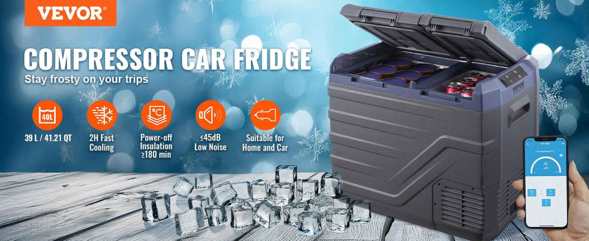 VEVOR Autokühlschrank, 40 L Dual Zone tragbarer Gefrierschrank, 12 Volt Autokühlschrank, -4℉-68℉ einstellbarer Bereich, 12/24 V DC und 100-240 V AC Kompressorkühler für Outdoor, Camping, Wohnmobil