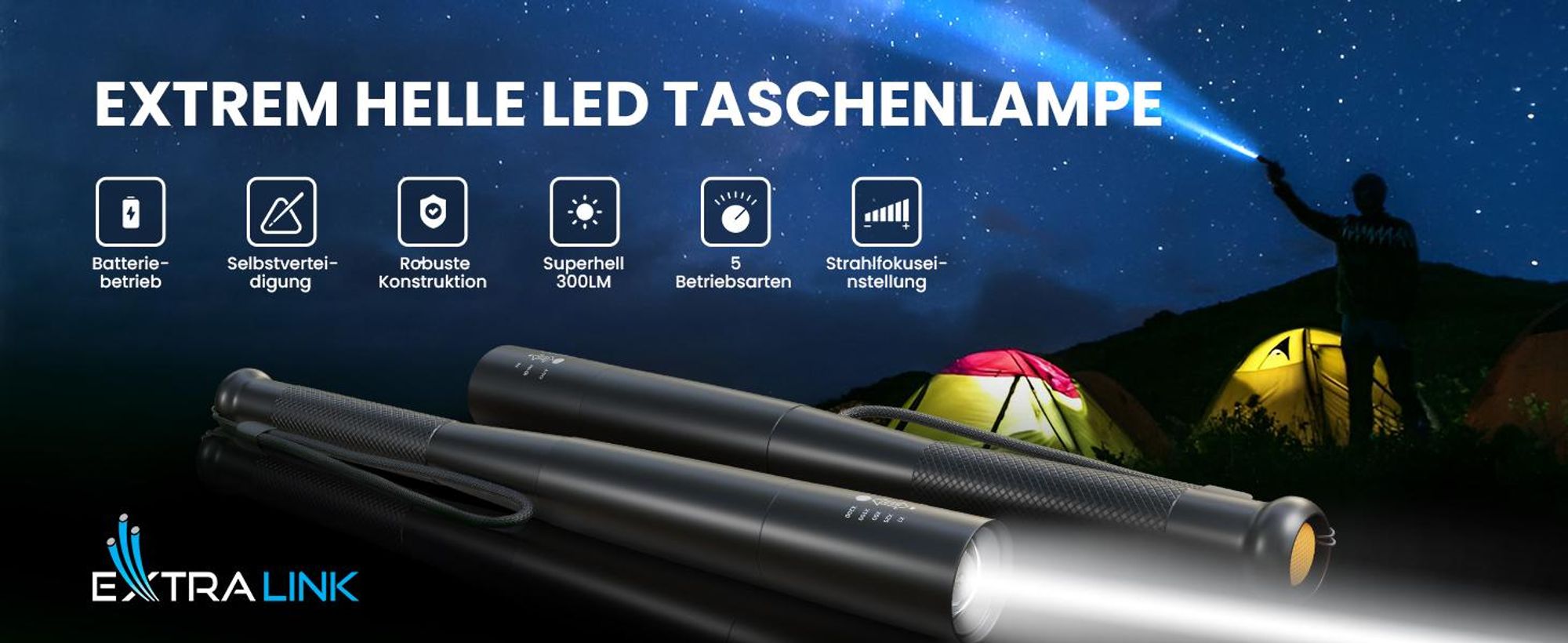 Extralink LED Taschenlampe 10 W 300 lm 5 Modi 3 × AA Aluminium Schwarz