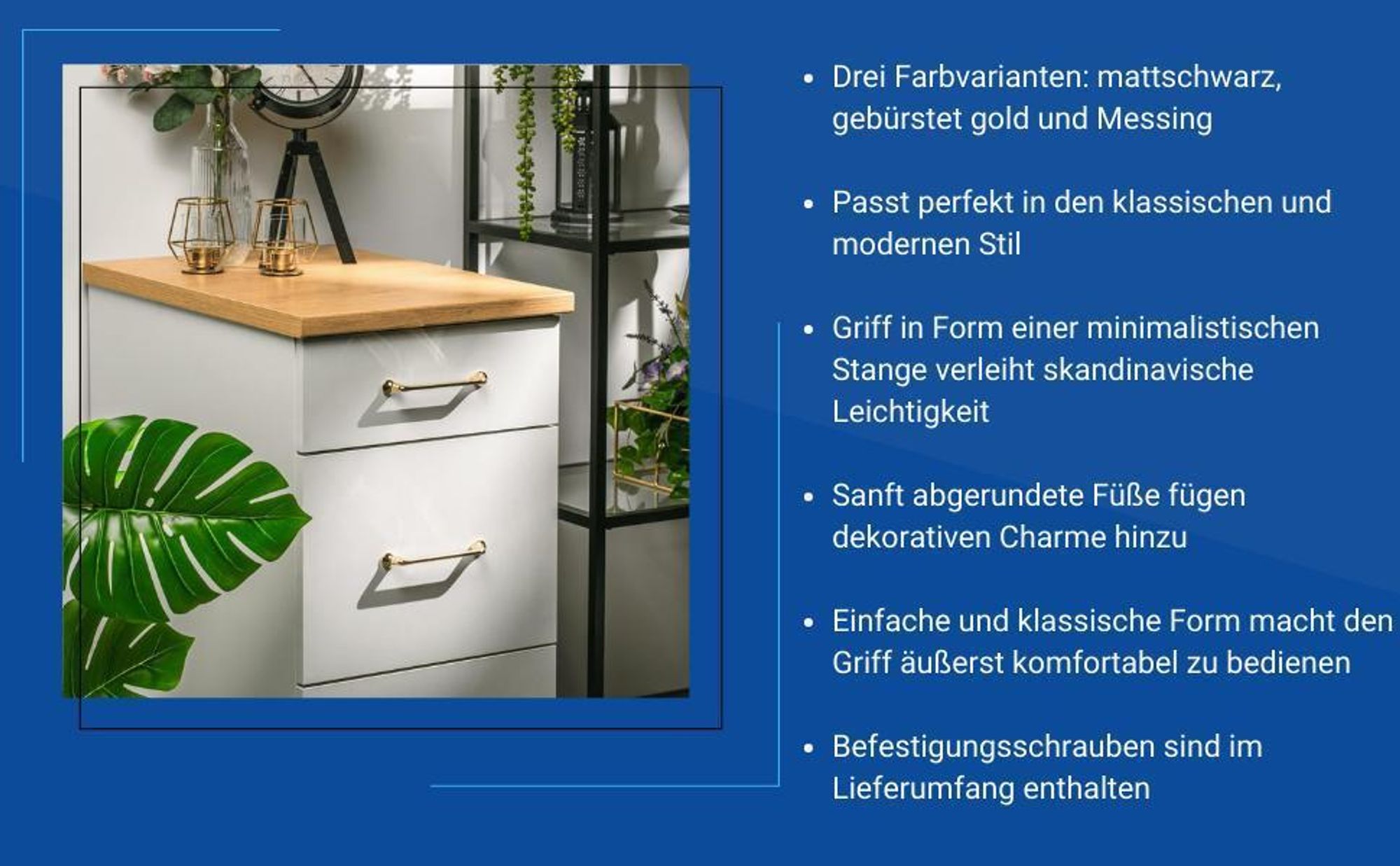 GTV - Halterung FABRICIO - Abstand 192 mm - Griff Griffe Möbelgriffe Möbelgriff - gebürstetes Gold