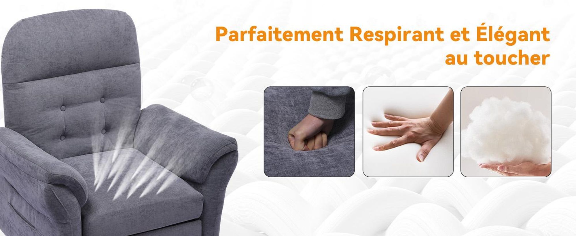 COMHOMA Fauteuil de relaxation Fauteuil de télévision avec dossier réglable 4 vitesses jusqu'à 160°, coussin à ressorts avec pouf Fauteuil de salon gris