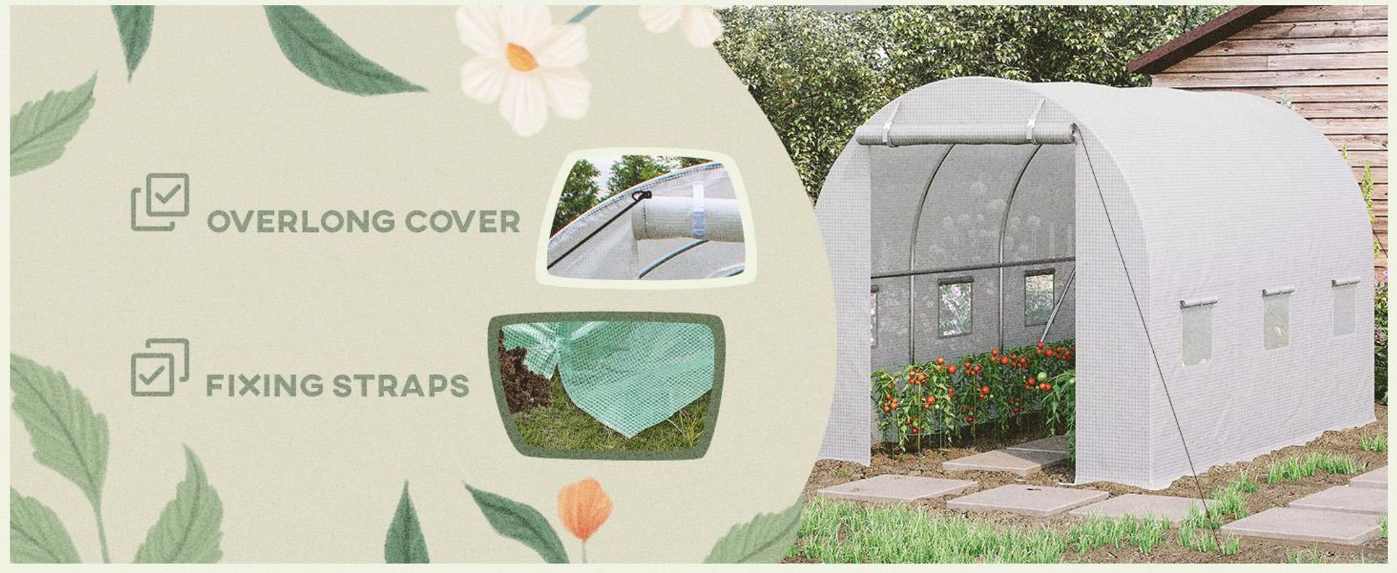 Folia szklarniowa Outsunny 3x2x2m, wodoodporna folia ogrodowa z ochroną UV, folia PE, plandeka do ogrodnictwa, folia do tuneli szklarniowych, folia tunelowa do użytku zewnętrznego, rośliny, biała