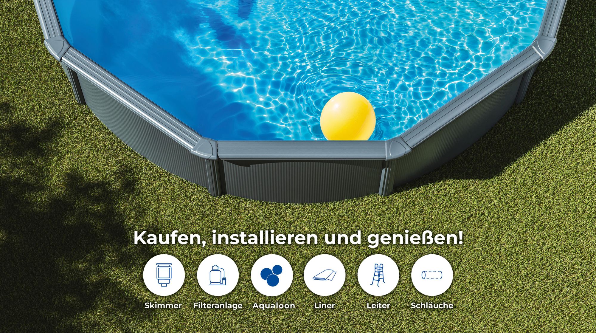GRE Runder Stahlwandpool mit Anthrazitoptik KIT460GYQGRE – Ø 460 x 120 cm, Komplettset