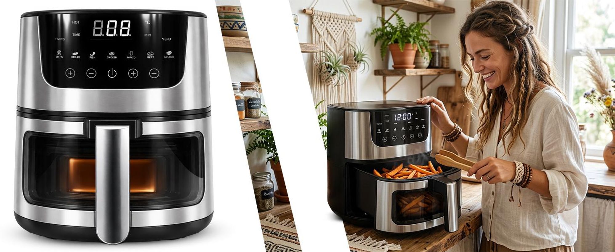 Heißluftfritteuse 7 Liter, 1500W, 7-in-1 Airfryer, Air fryer, Sichtfenste, 7 Programme, Grillen, Backen, Warmhalten, Energiesparend, Retoo