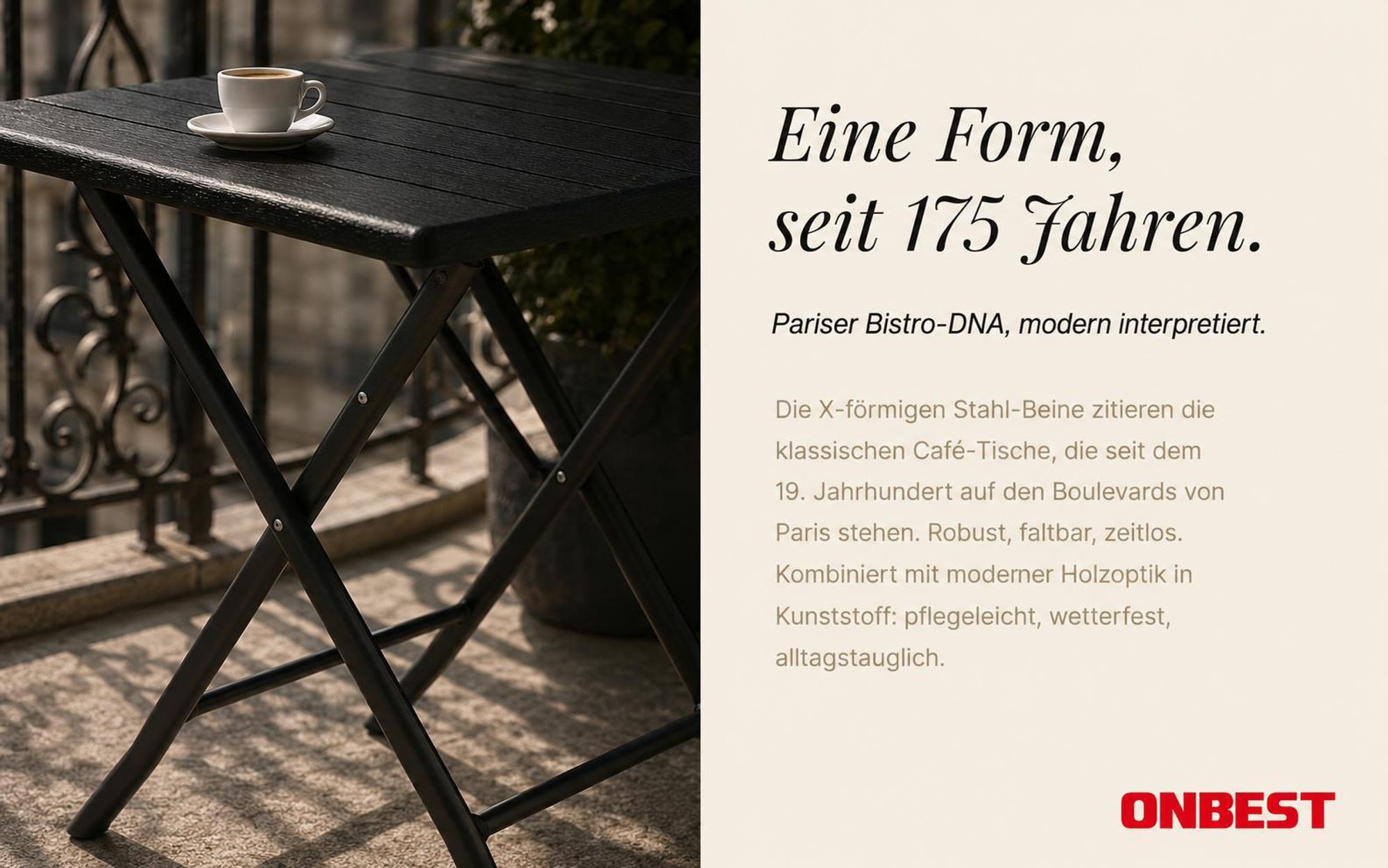 ONBEST Balkontisch klappbar | Schwarz | 56,5 x 62 cm | Holzoptik | Kunststoff | mit Stahlgestell