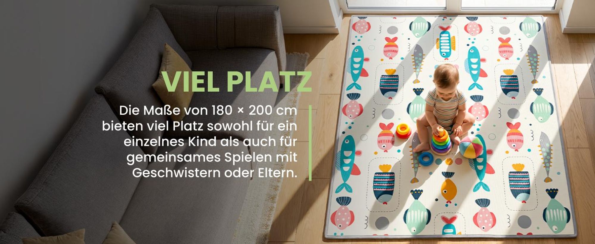 doppelseitig Krabbelmatte Baby Spielmatte Rollmatte 180×200cm wasserabweisend rutschfest