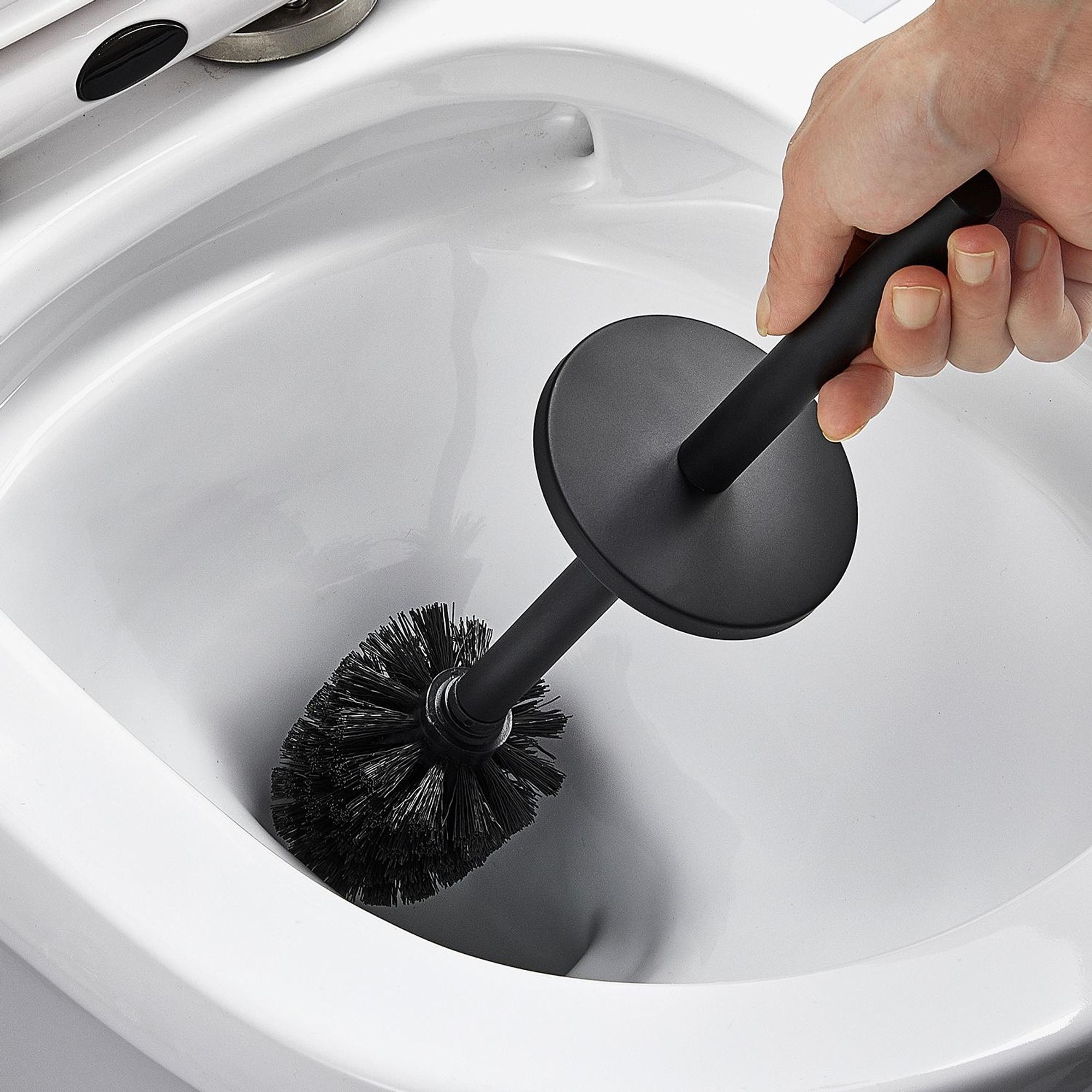 Auralum Edelstahl Toilettenbürste WC-Bürstenhalter Garnitur Wandhalter Bürste Klobürste mit Wandbefestigung, Schwarz