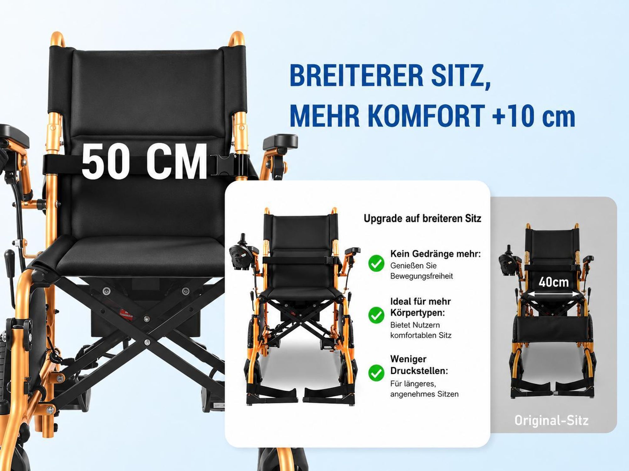 Elektrorollstuhl faltbar mit Joystick, Rollstuhl mit Sitzbreite 50 cm, Armlehnen, Fußstützen, Sicherheitsgurt, bis 150 kg, Senioren