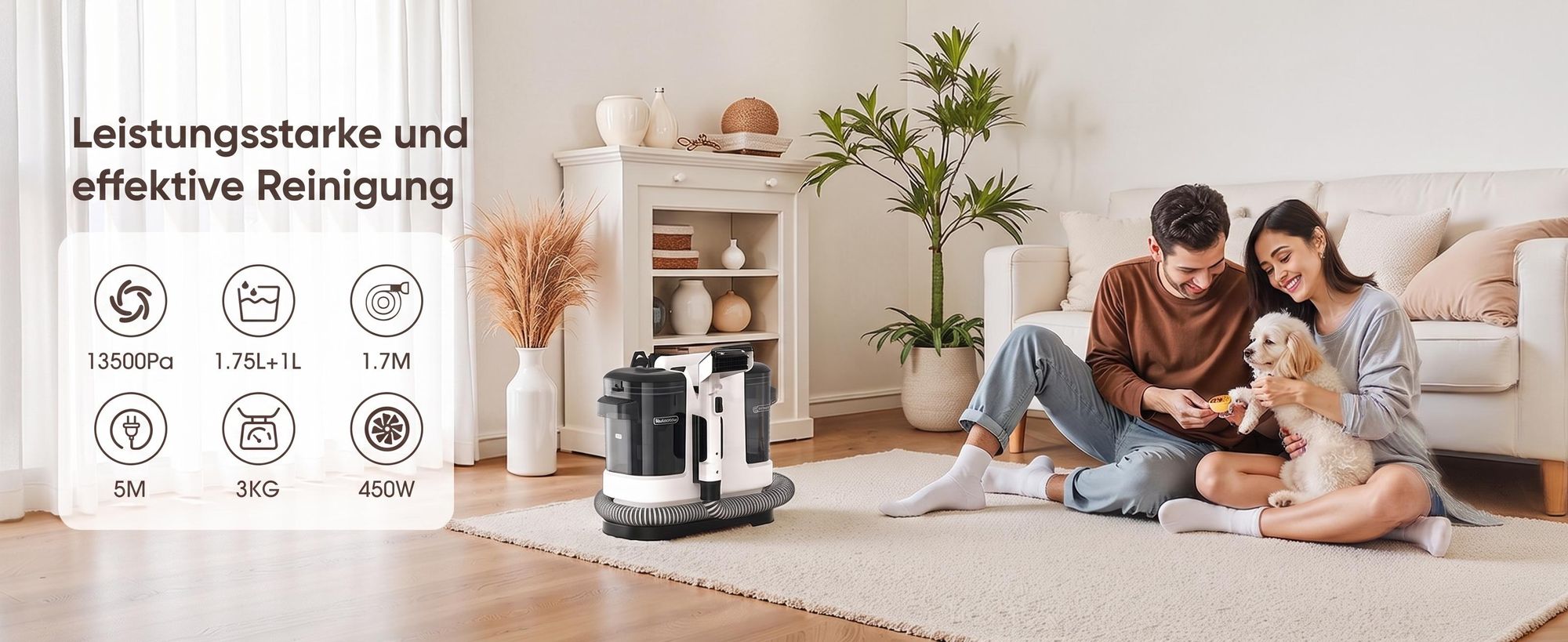 Lubluelu V6 Teppichreiniger Waschsauger Polsterreiniger 5IN1 13.500Pa 450W mit 2-Tank-System Nasssauger für Sofa Auto Teppich