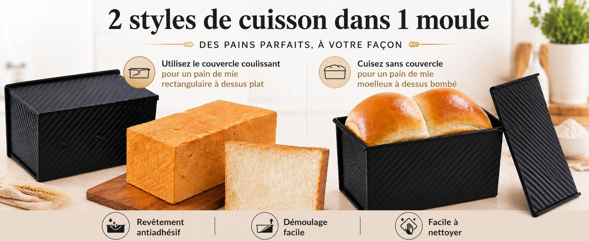 CANDeal Pour 450g de pâte à pain grillé Moule à pâtisserie Moule à pain avec couvercle(Noir-Rectangle-Arbre)