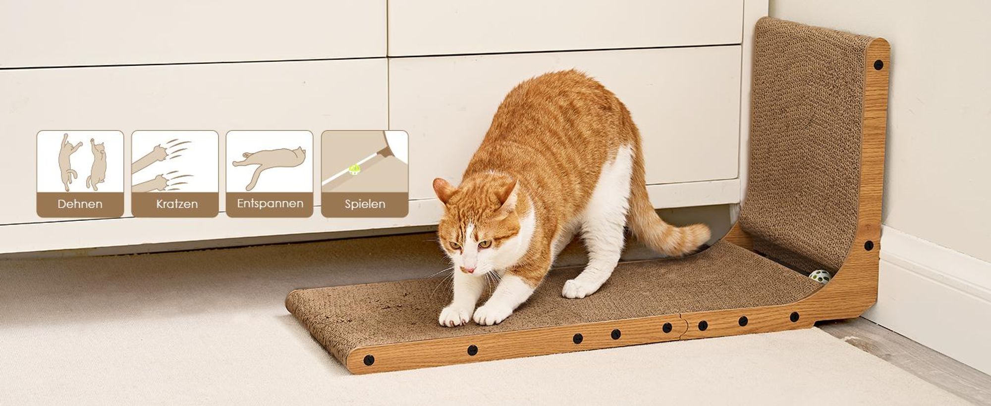 Kratzbrett Katze, 68 cm Hohe L Förmige Kratzpappe für Katzen, Katzenkratzbrett, Super stabil Katzenspielzeug Katze, Langlebige Kratzpappe für Katzen