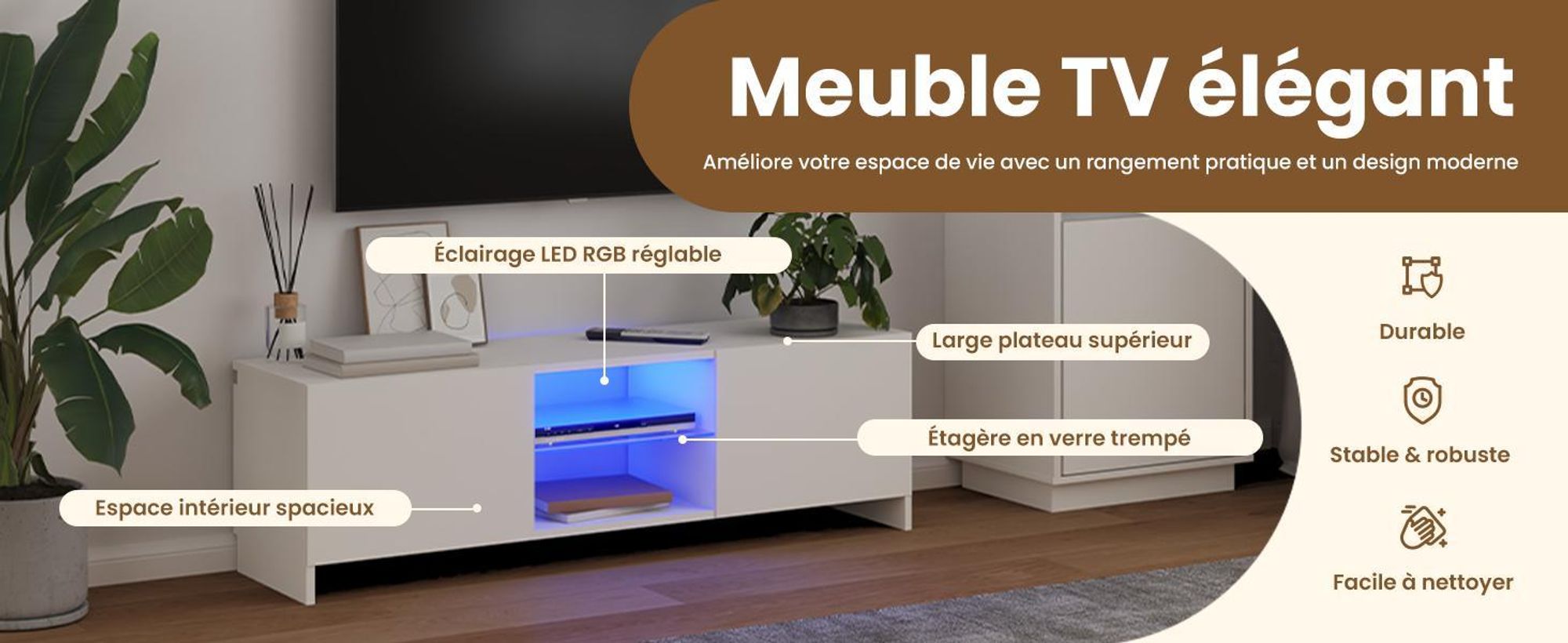 vidaXL Armoire TV avec lampes LED blanc 120x30x36 cm