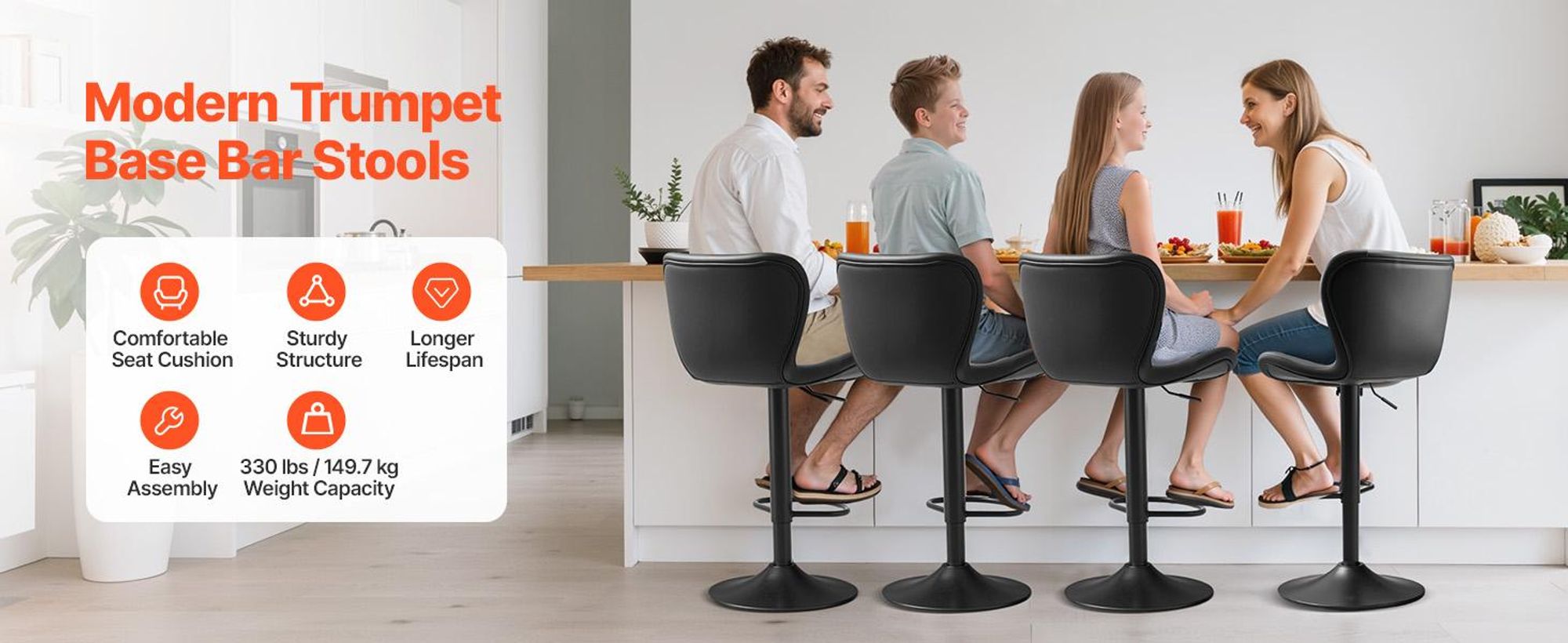 VEVOR Barhocker moderner Thekenhocker aus Kunstleder 360° drehbarer (4)