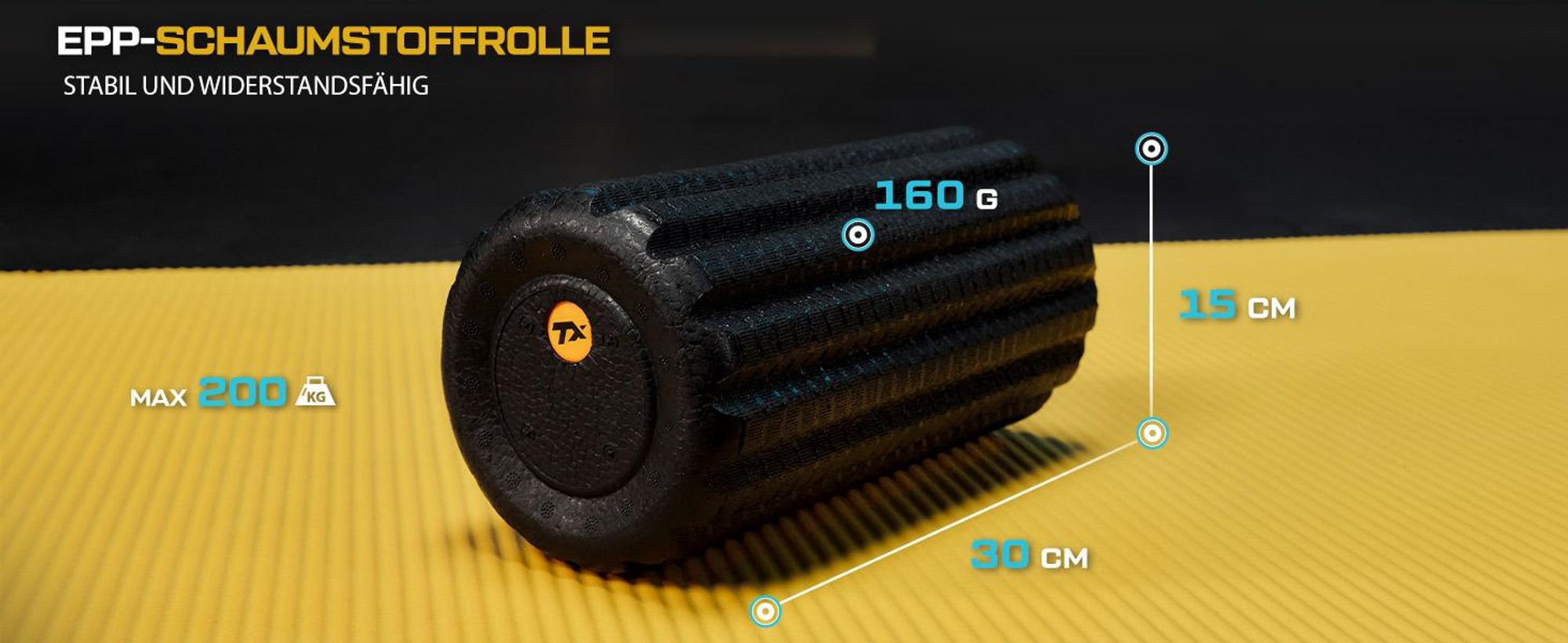 TREX SPORT Faszienrolle mit Noppen TX-030EPR | Massagerolle aus EPP-Schaumstoff, 30cm, leicht |Fitnessrolle für Rücken, Yoga, Ganzkörper-Selbstmassage