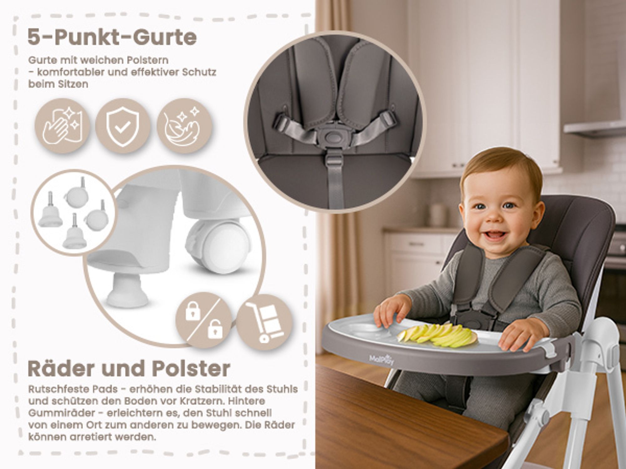 Kinderhochstuhl klappbarer Babystuhl mit verstellbares Tablett