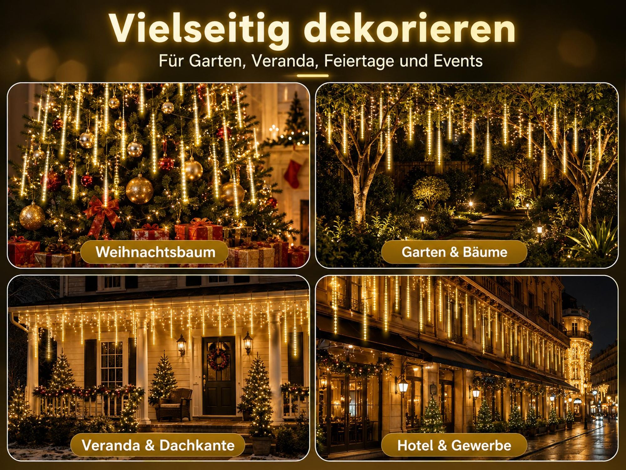 2.4M Meteorschauer Lichterkette 192 LED Weihnachtsdeko Eiszapfen Lichterkette Winter Halloween Dachrinne Fenster Garten Balkon Deko, Warmweiß