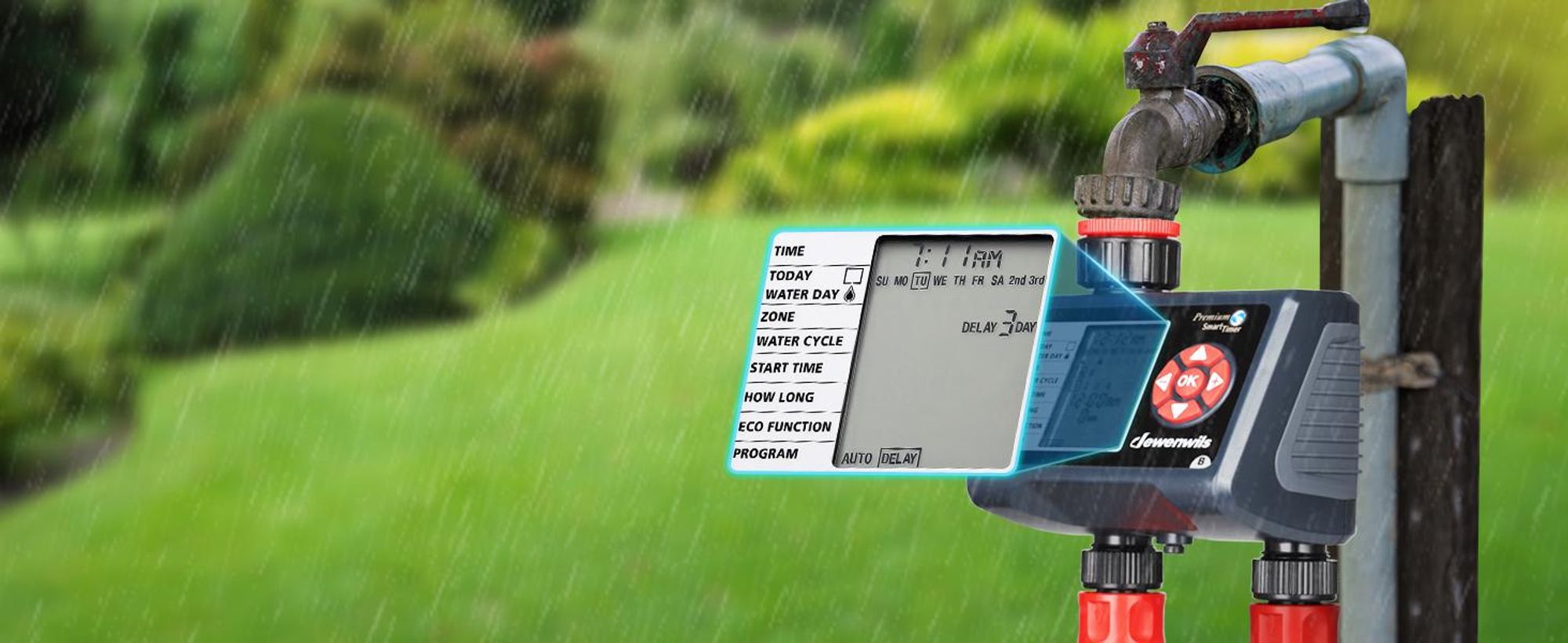 Bei Regen diesen Modus aktivieren, um Ihre Einstellungen zu pausieren und Überwässerung zu vermeiden