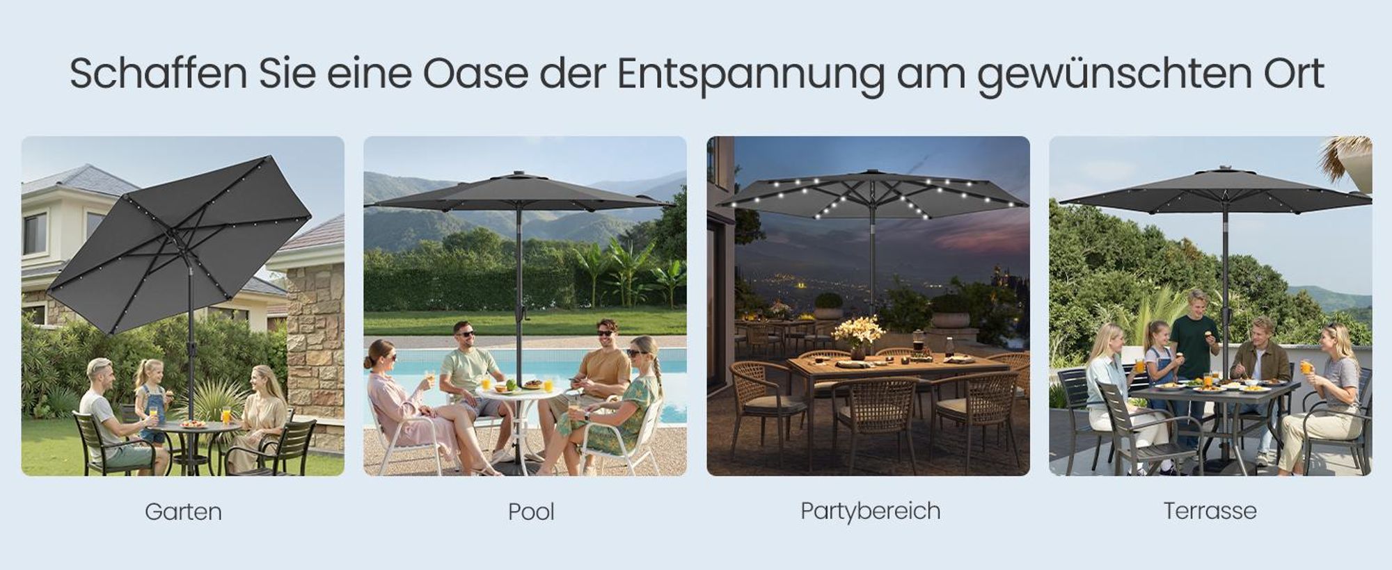 SONGMICS Sonnenschirm Ø 270 cm mit 32 LED-Lämpchen UV-Schutz