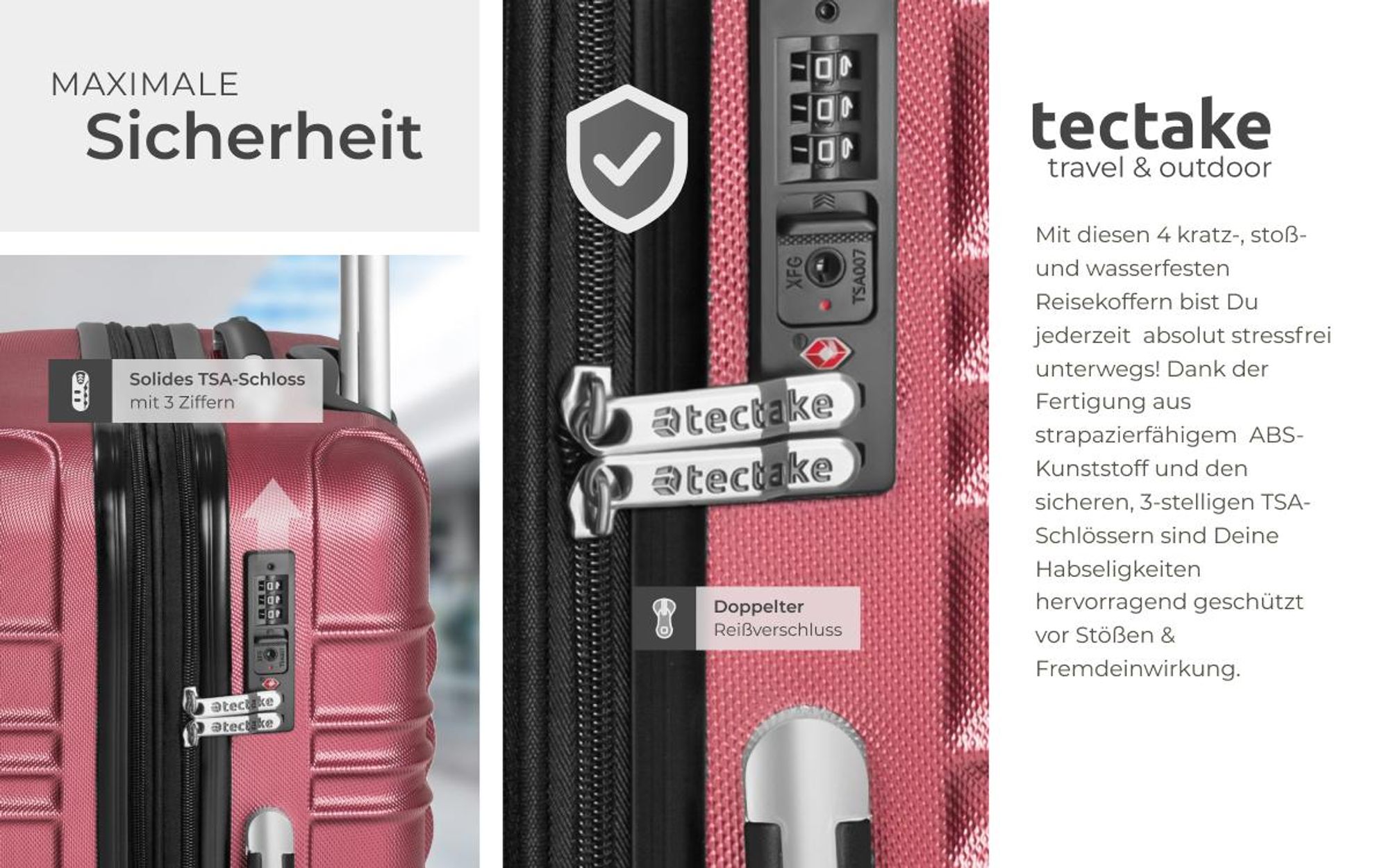 tectake® Hartschalenkoffer-Set 4-teilig, aus robustem ABS-Kunststoff