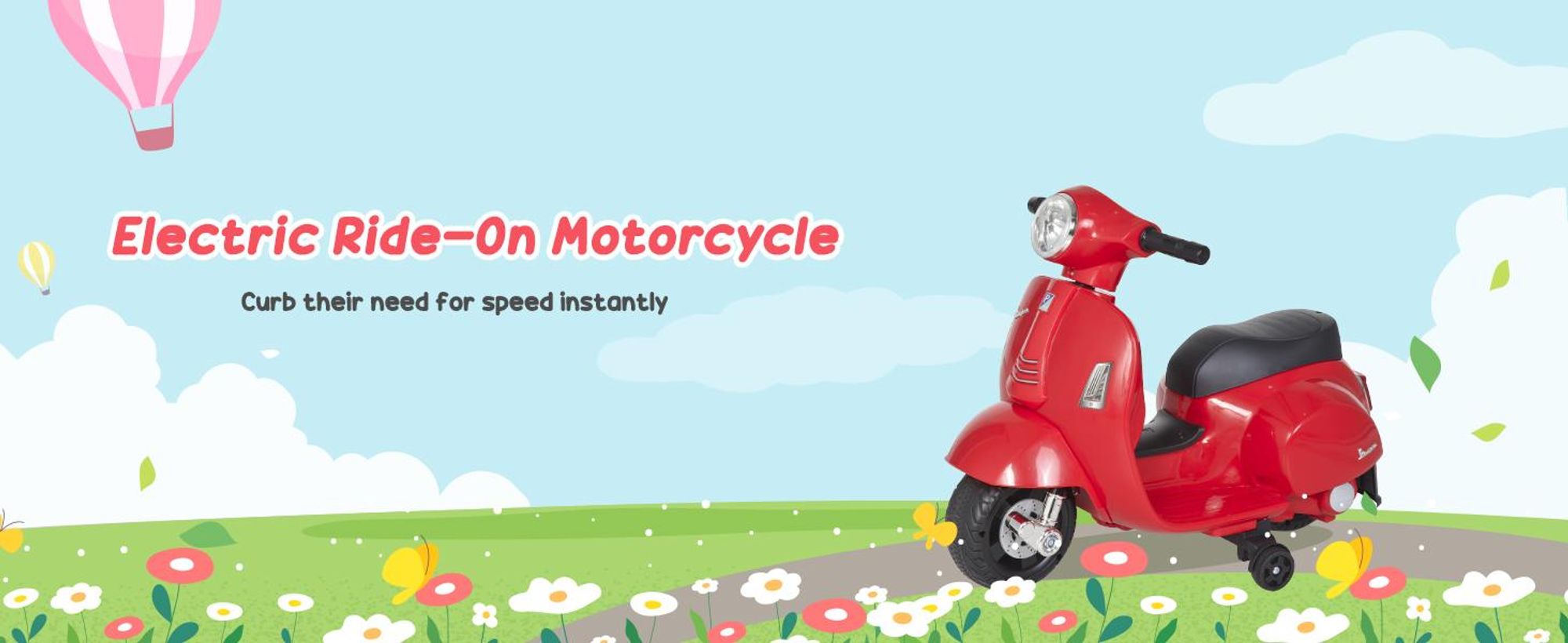 HOMCOM VESPA – elektryczny motocykl dla dzieci, pojazdy elektryczne dla dzieci w wieku od 3 do 6 lat, kolor czerwony
