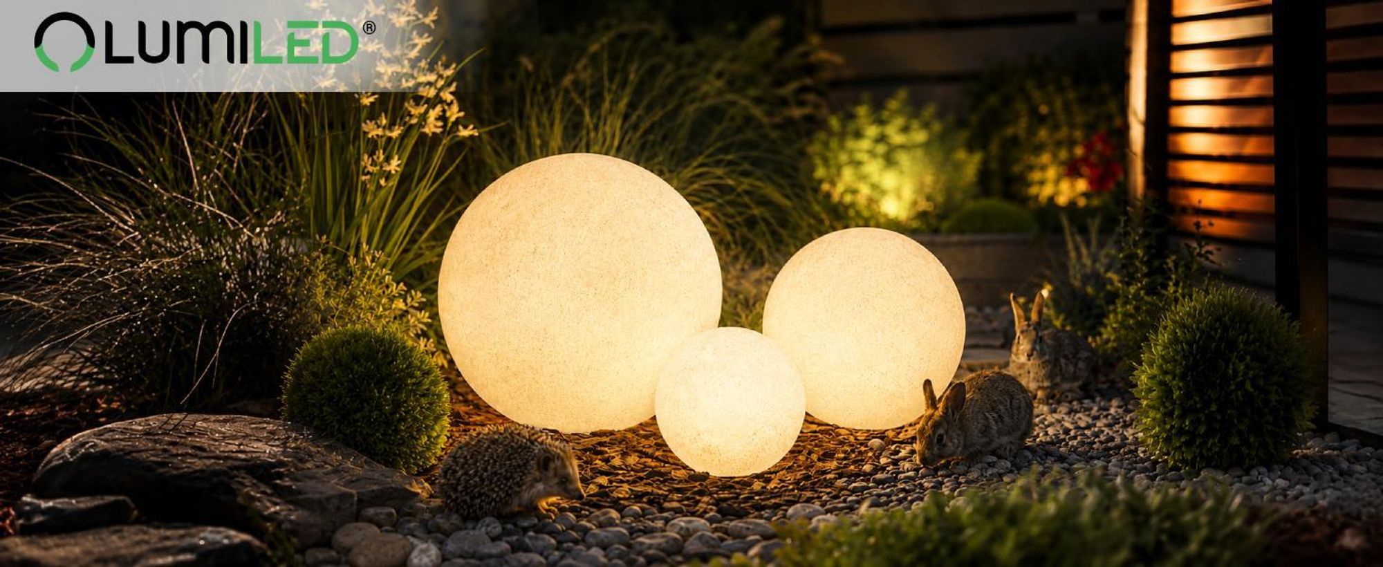LUMILED Stein Kugelleuchte Außen 40cm Außenkugelleuchte Kugellampe Gartenkugel Außenleuchte Kugel Wegeleuchte IP44 E27 Fassung  Anschlusskabel 1,95m