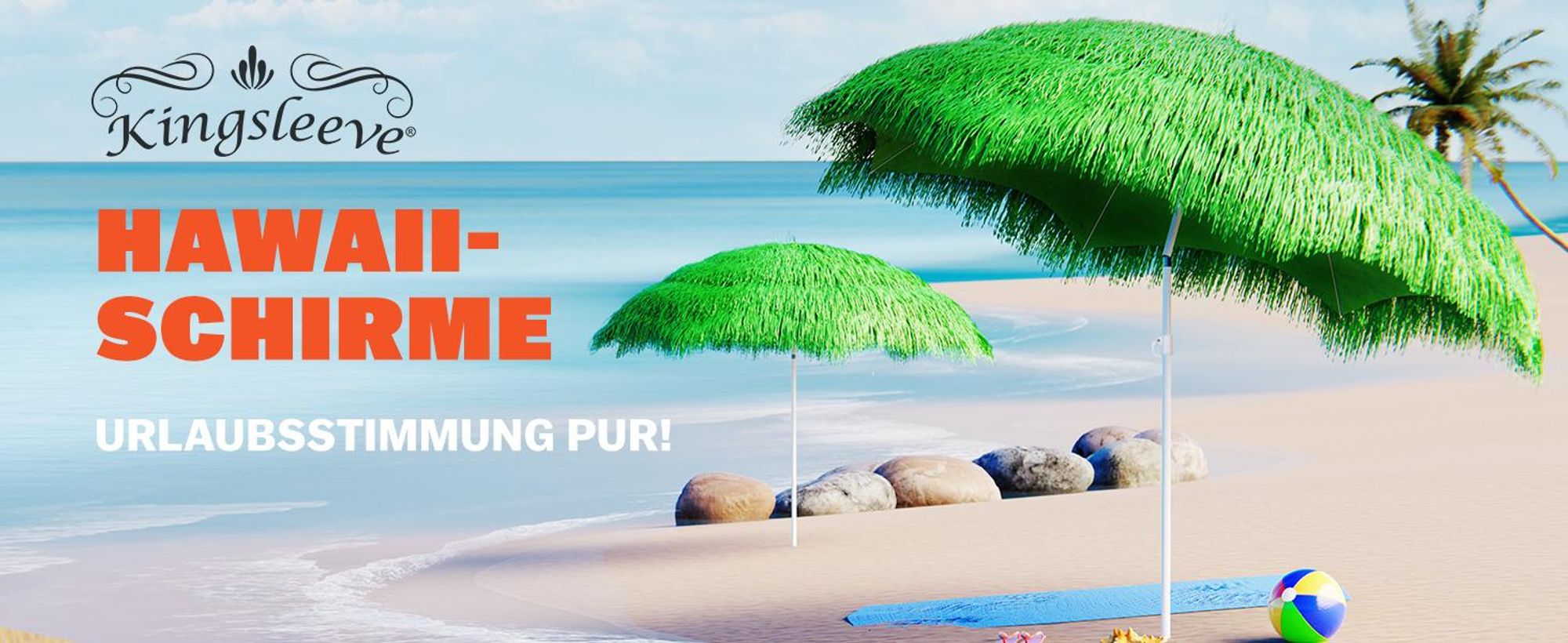 KINGSLEEVE® Sonnenschirm Hawaii Ø160cm Neigbar Höhenverstellbar UV Schutz 30+ Groß Rund Balkon Strand Strohschirm Strandschirm Bast Hawaiischirm Grün