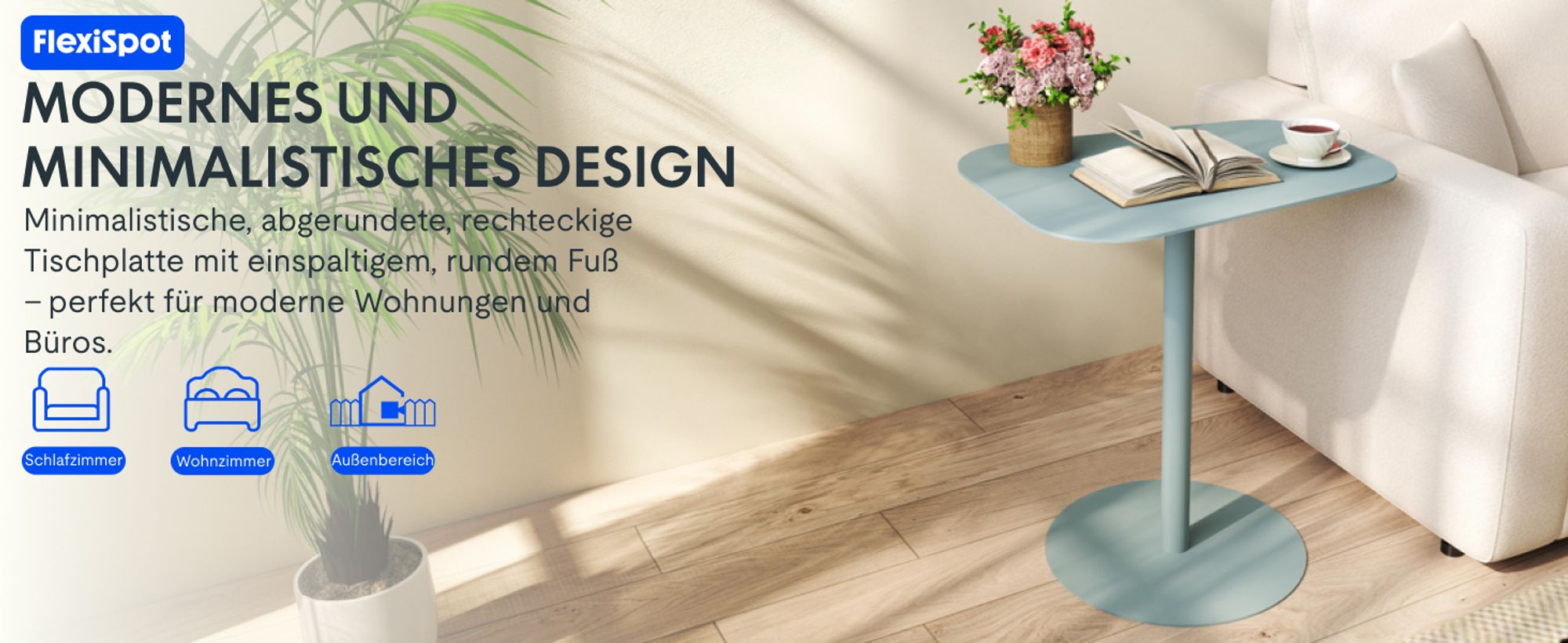 FLEXISPOT Beistelltisch für Sofa, Schlafzimmer, Wohnzimmer, Büro, Beistelltisch, Nachttisch, Couchtisch für kleine Räume, Stahl, 50x38x65cm, Blau