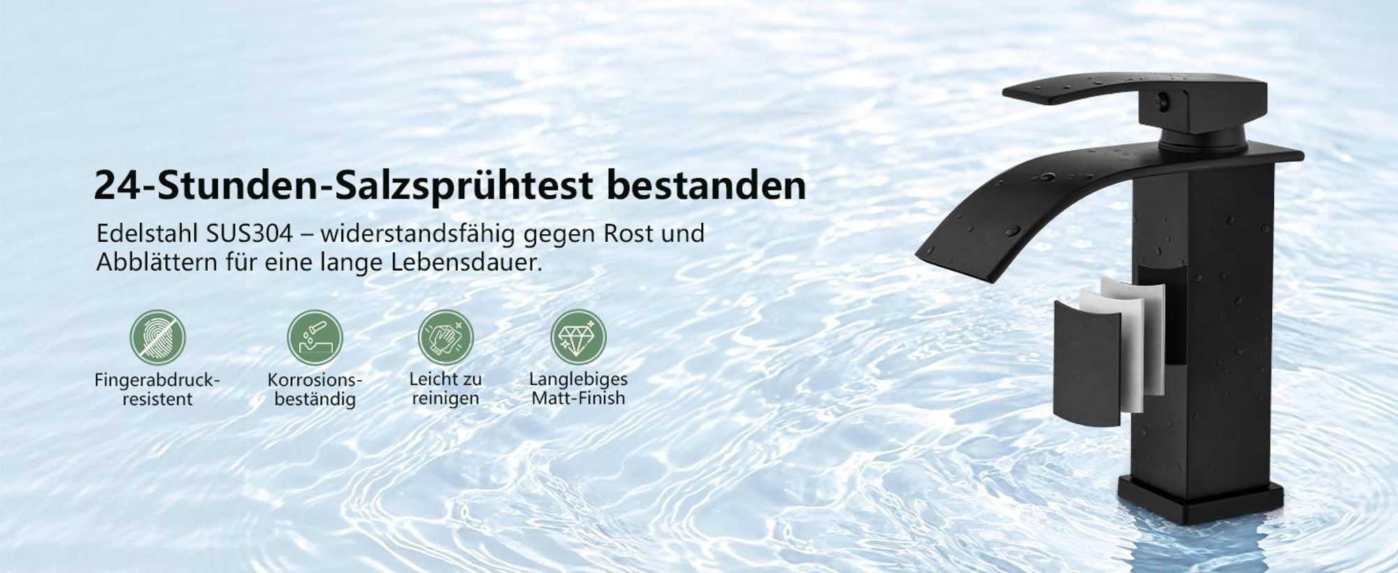 Homelody Wasserhahn Bad Waschtischarmatur Wasserfall Waschbecken Armaturen Schwarz, Mischbatterie Badezimmer Badarmatur waschbecken Einhebelmischer