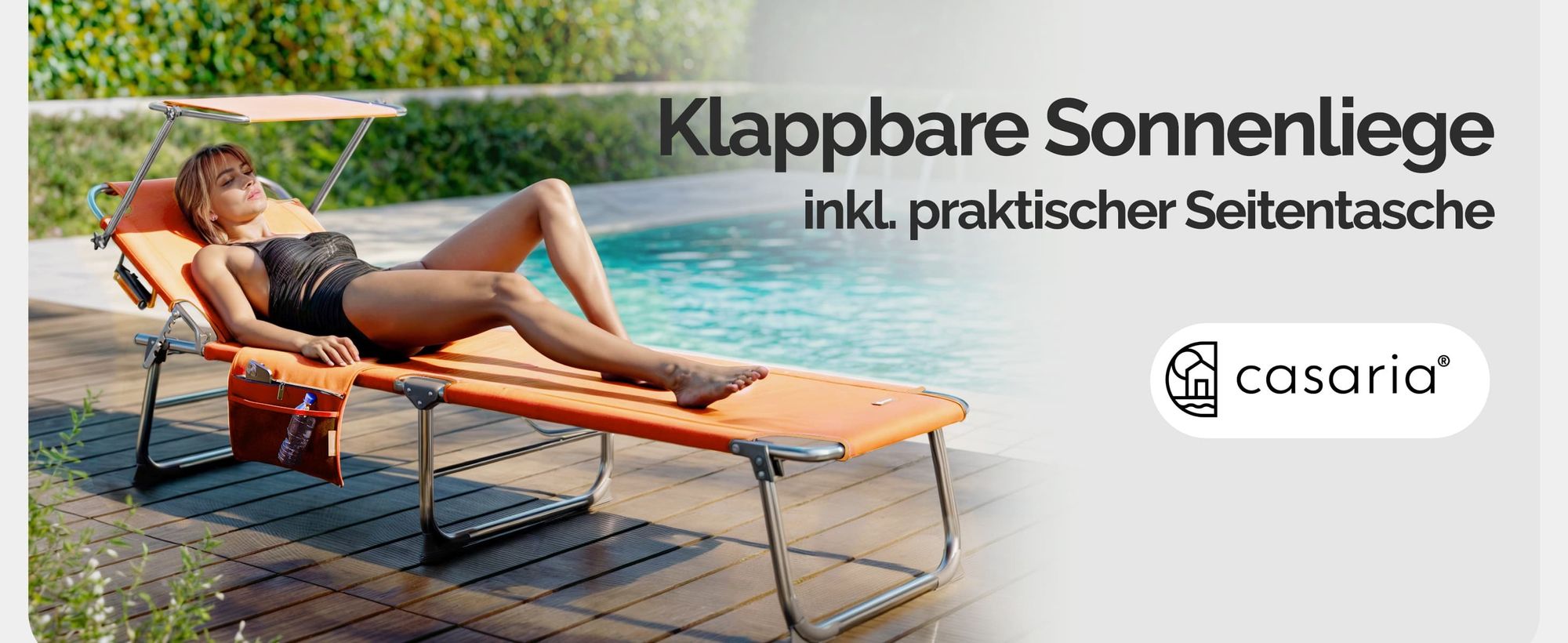 CASARIA® Sonnenliege Klappbar Wetterfest Gartenliege Mit Dach Seitentasche Tragegriff 150kg Belastbar 190cm Aluminium Liegestuhl Garten Faltbar Orange