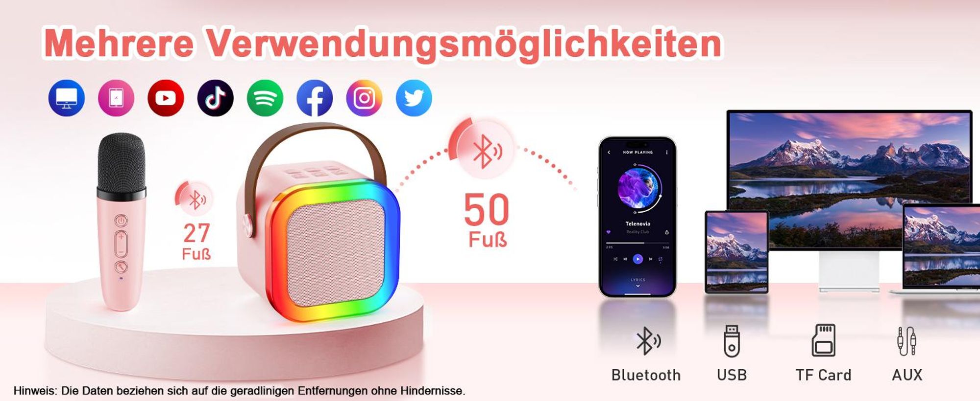 Karaoke Maschine, Computer-Mikrofone, Mikrofon, Mini-Karaoke-Maschine, Tragbarer Bluetooth-Lautsprecher mit Stimmeffekten & LED-Lichtern
