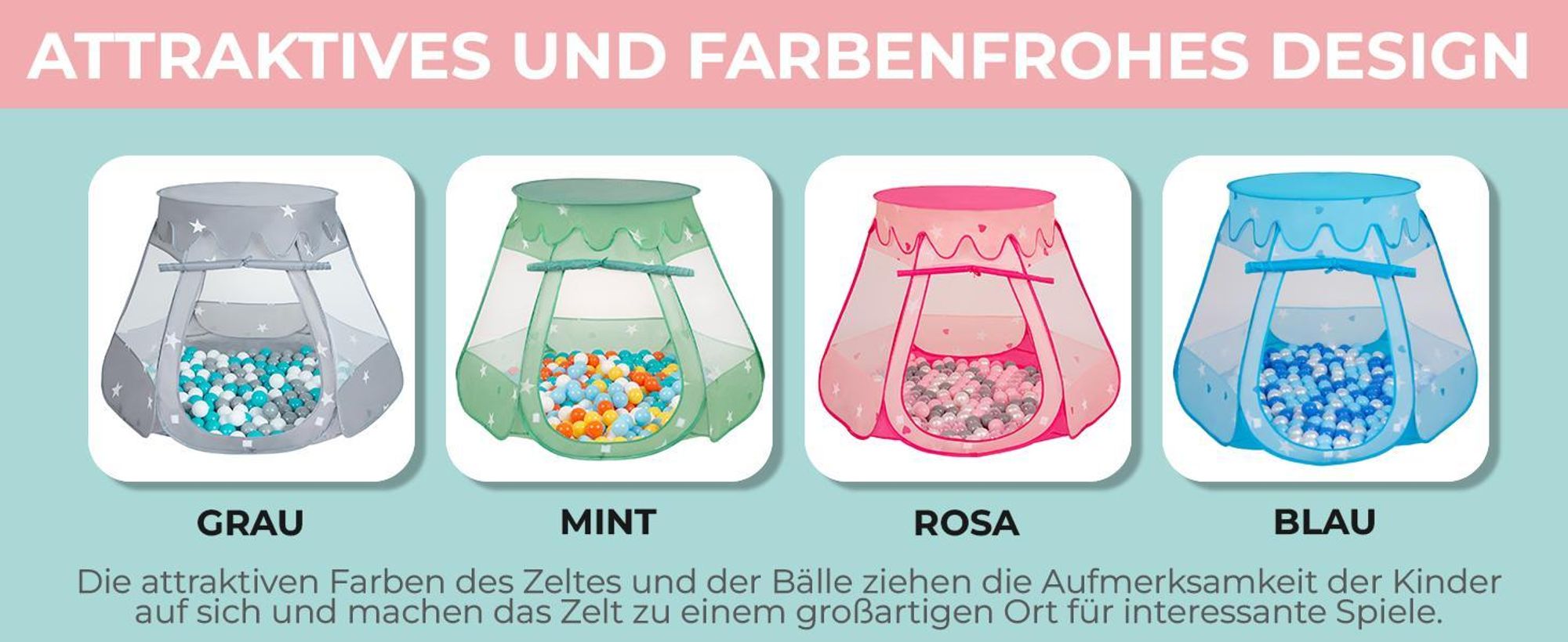 Selonis Spielzelt Kinder 105x90cm mit 100 Bunte bälle ∅6cm - Zelt kinderzimmer Spielzelt mit bällen Kinderspielzelt Zelt für kinderzimmer - Grau