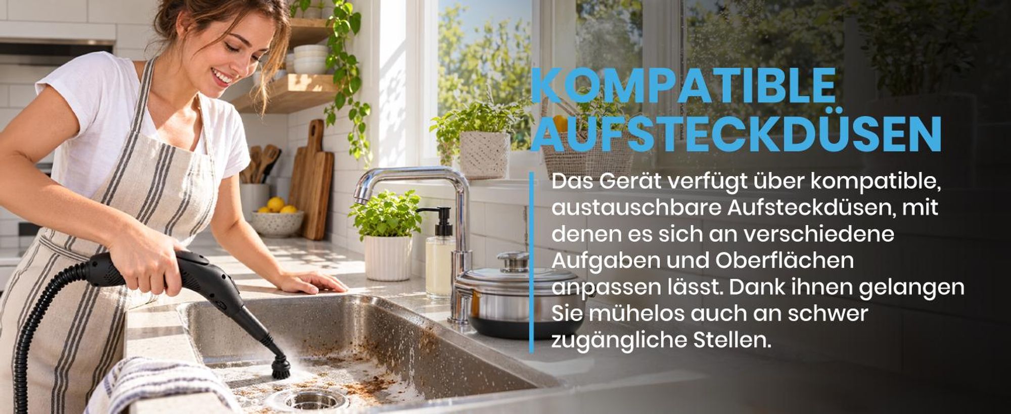 MalTec Dampfreininger HDS6000W-PRO mit Zubehör Dampfmop Mehrzweck Dampf-Sterilisierung Fensterputzer 2000W Weiss