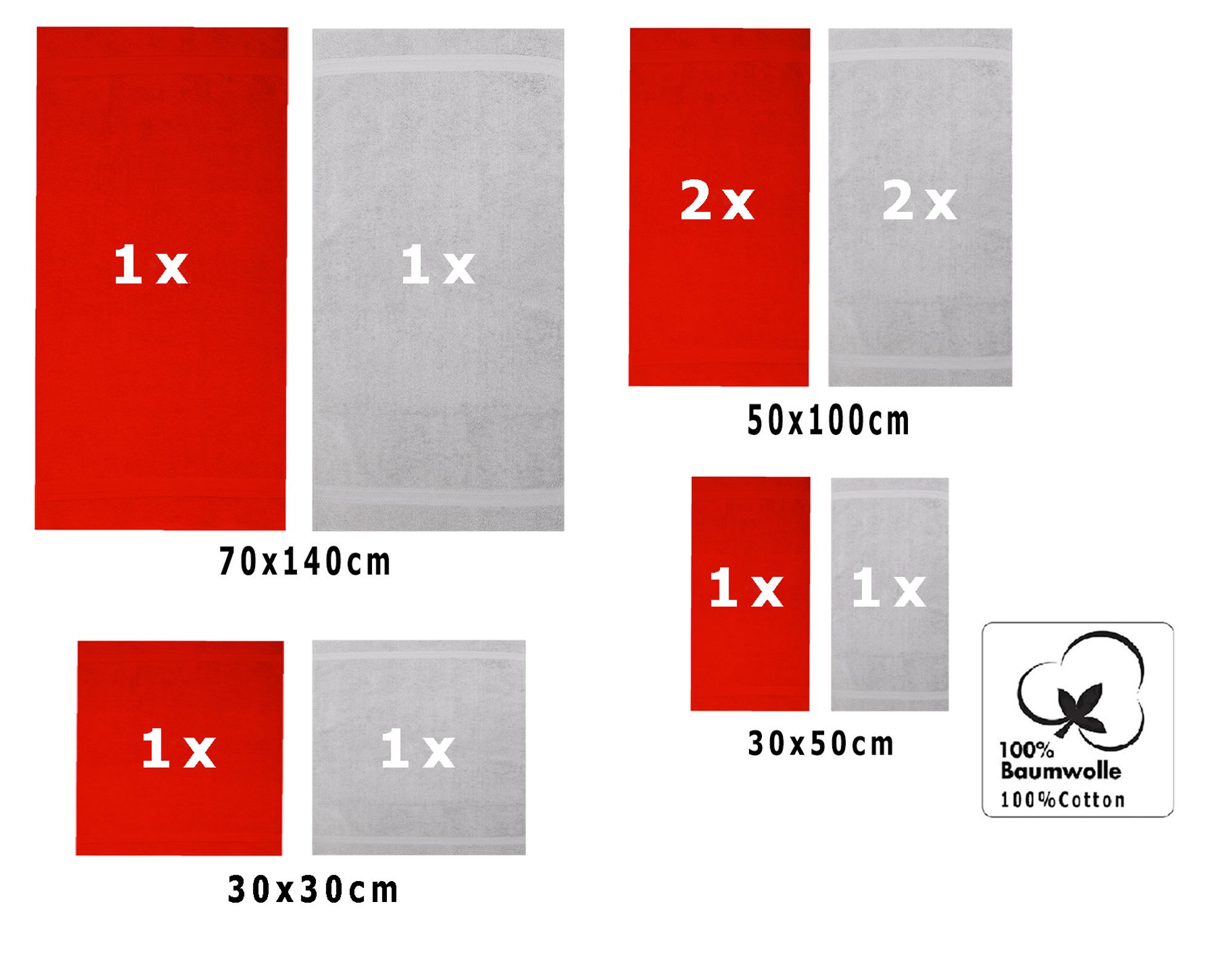 2 Duschtücher, 4 Handtücher, 2 Gästetücher, 2 Seiftücher