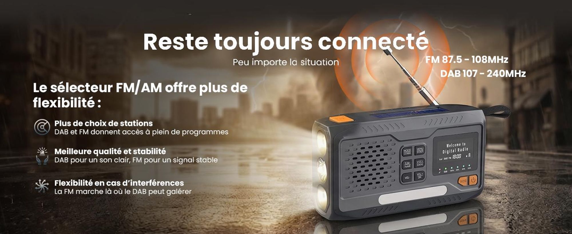Extralink Radio d’urgence DAB/FM, solaire, dynamo, 4500 mAh, Bluetooth et SOS